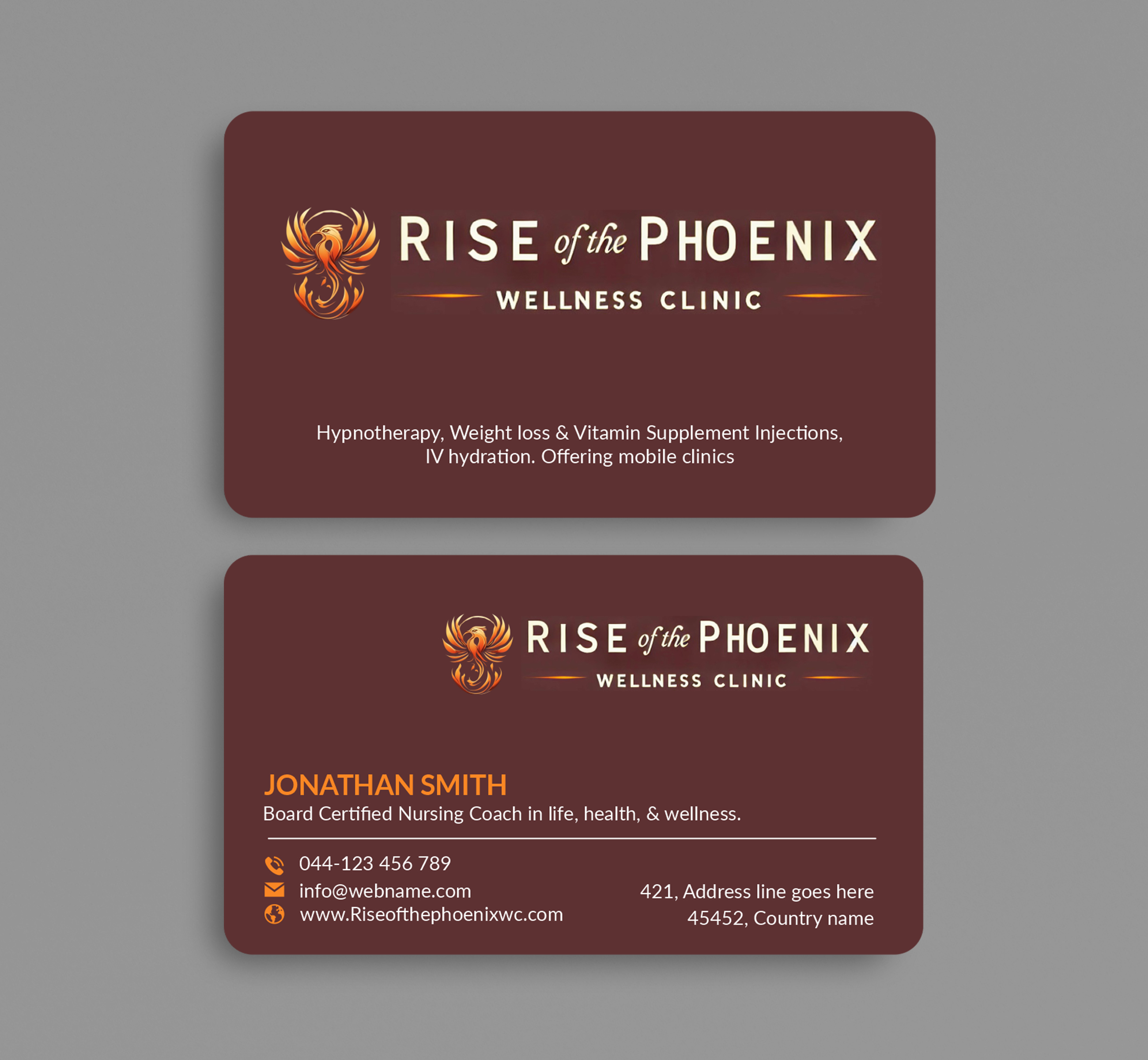 Design de Carte de Visite par freelancer75 pour Rise of the Phoenix Wellness Clinic PLLC | Design #34367738