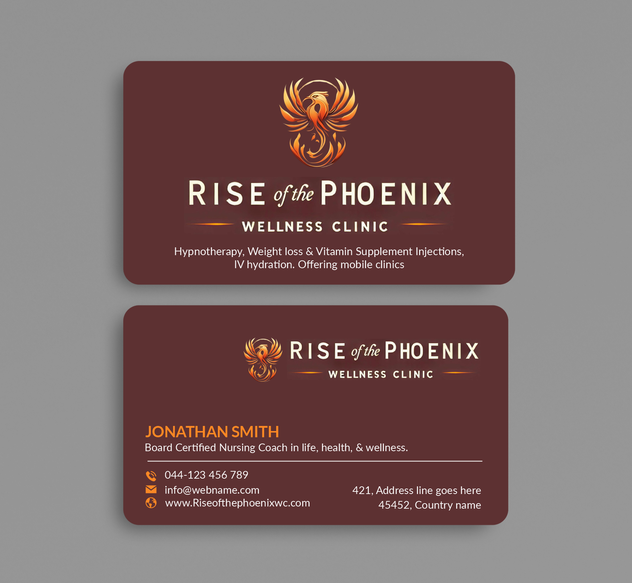 Design de Carte de Visite par freelancer75 pour Rise of the Phoenix Wellness Clinic PLLC | Design #34367753