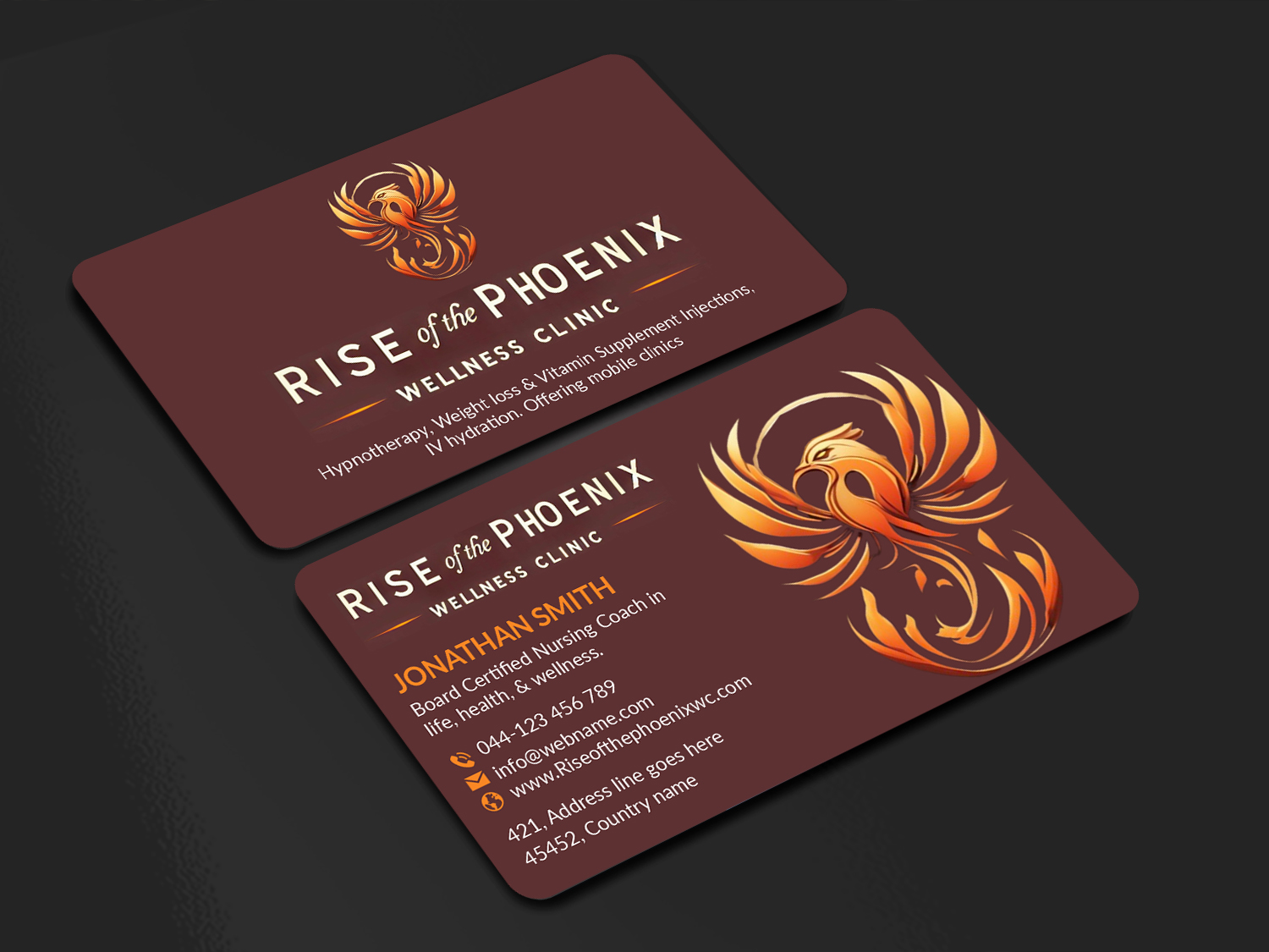Design de Carte de Visite par freelancer75 pour Rise of the Phoenix Wellness Clinic PLLC | Design #34367802