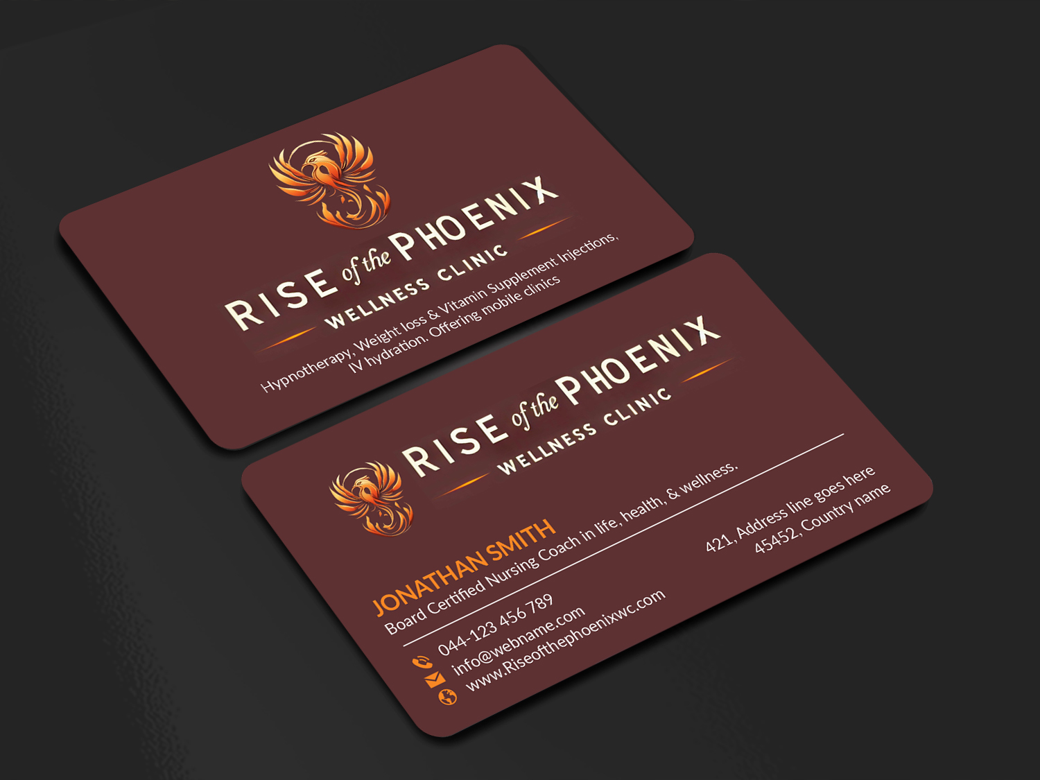 Design de Carte de Visite par freelancer75 pour Rise of the Phoenix Wellness Clinic PLLC | Design #34367814