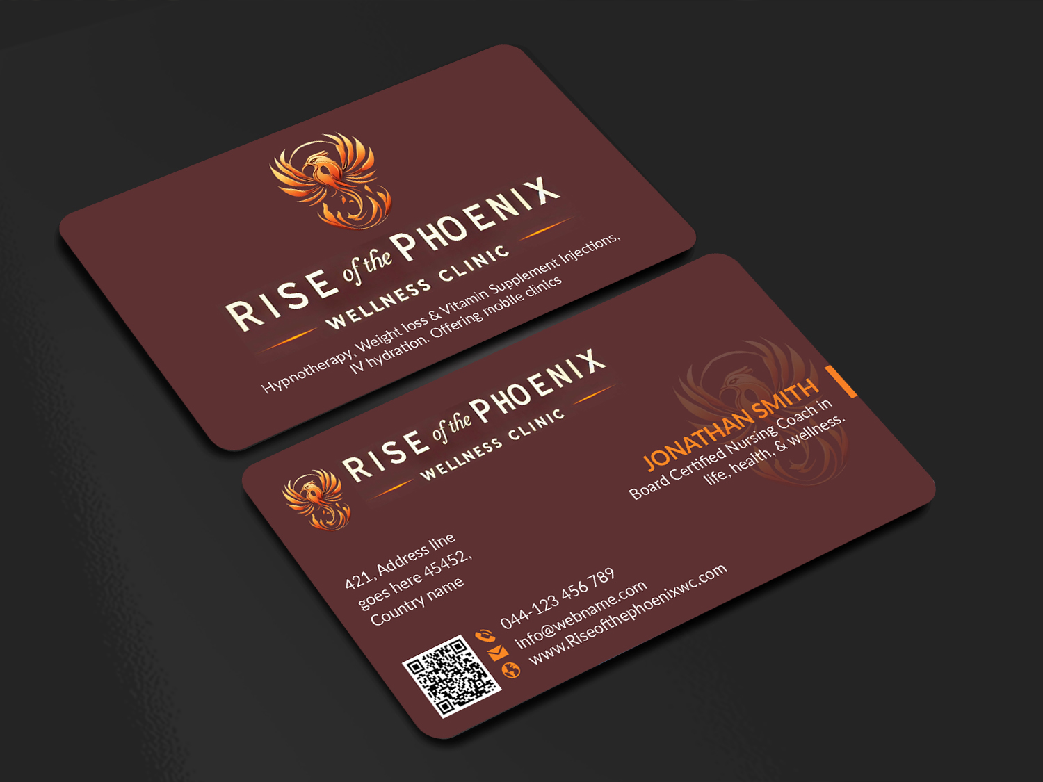 Design de Carte de Visite par freelancer75 pour Rise of the Phoenix Wellness Clinic PLLC | Design #34367930