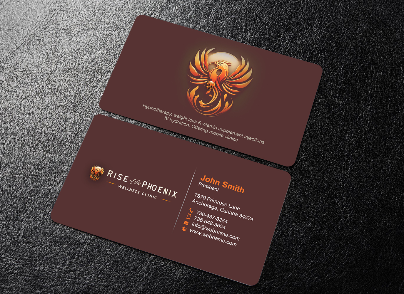 Design de Carte de Visite par chandrayaan.creative pour Rise of the Phoenix Wellness Clinic PLLC | Design #34373175