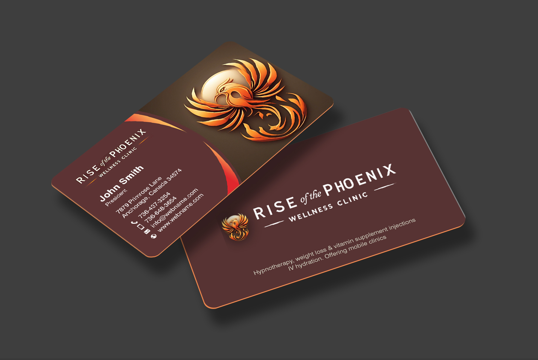 Design de Carte de Visite par chandrayaan.creative pour Rise of the Phoenix Wellness Clinic PLLC | Design #34380147