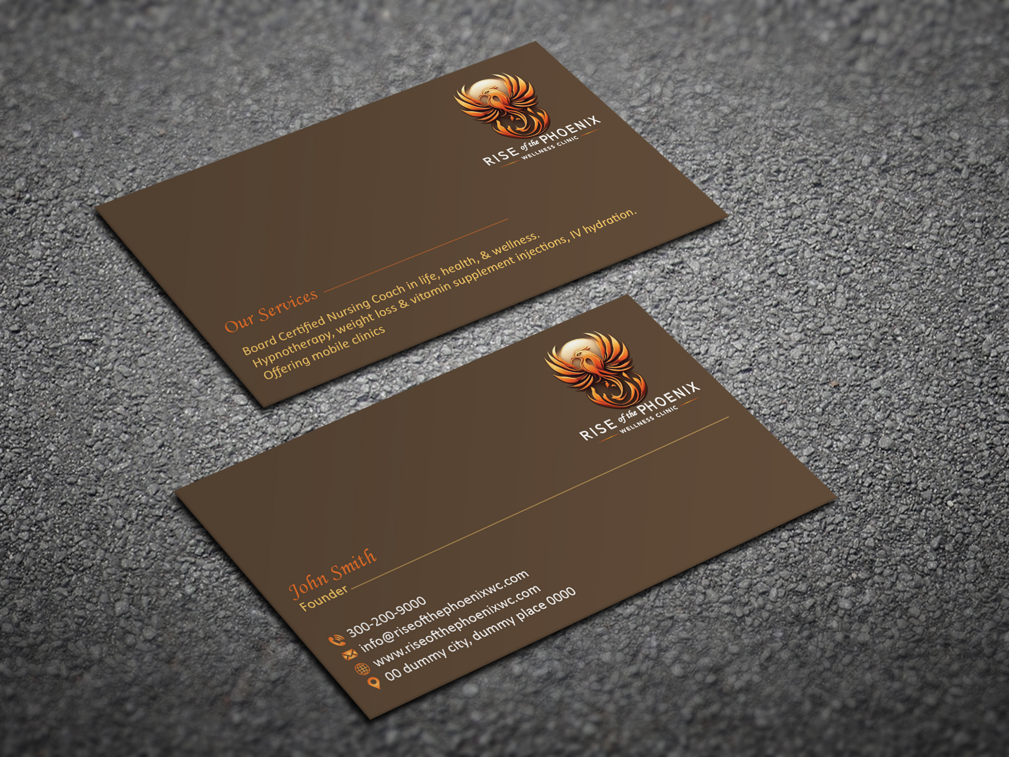 Business Card Design by Magic of Art for Rise of the Phoenix Wellness Clinic PLLC | Design #34373330