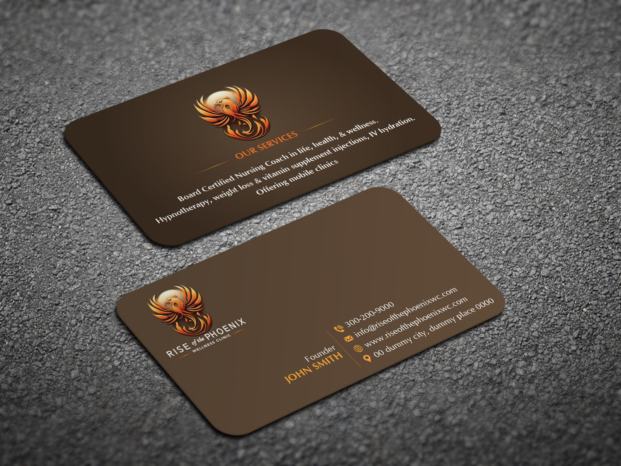 Business Card Design by Magic of Art for Rise of the Phoenix Wellness Clinic PLLC | Design #34373331