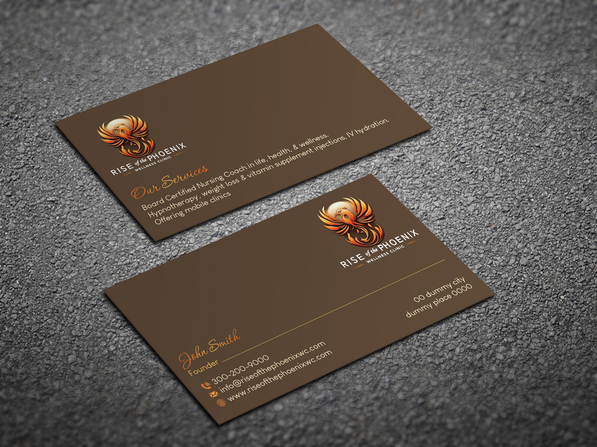 Design de Carte de Visite par Magic of Art pour Rise of the Phoenix Wellness Clinic PLLC | Design #34373333