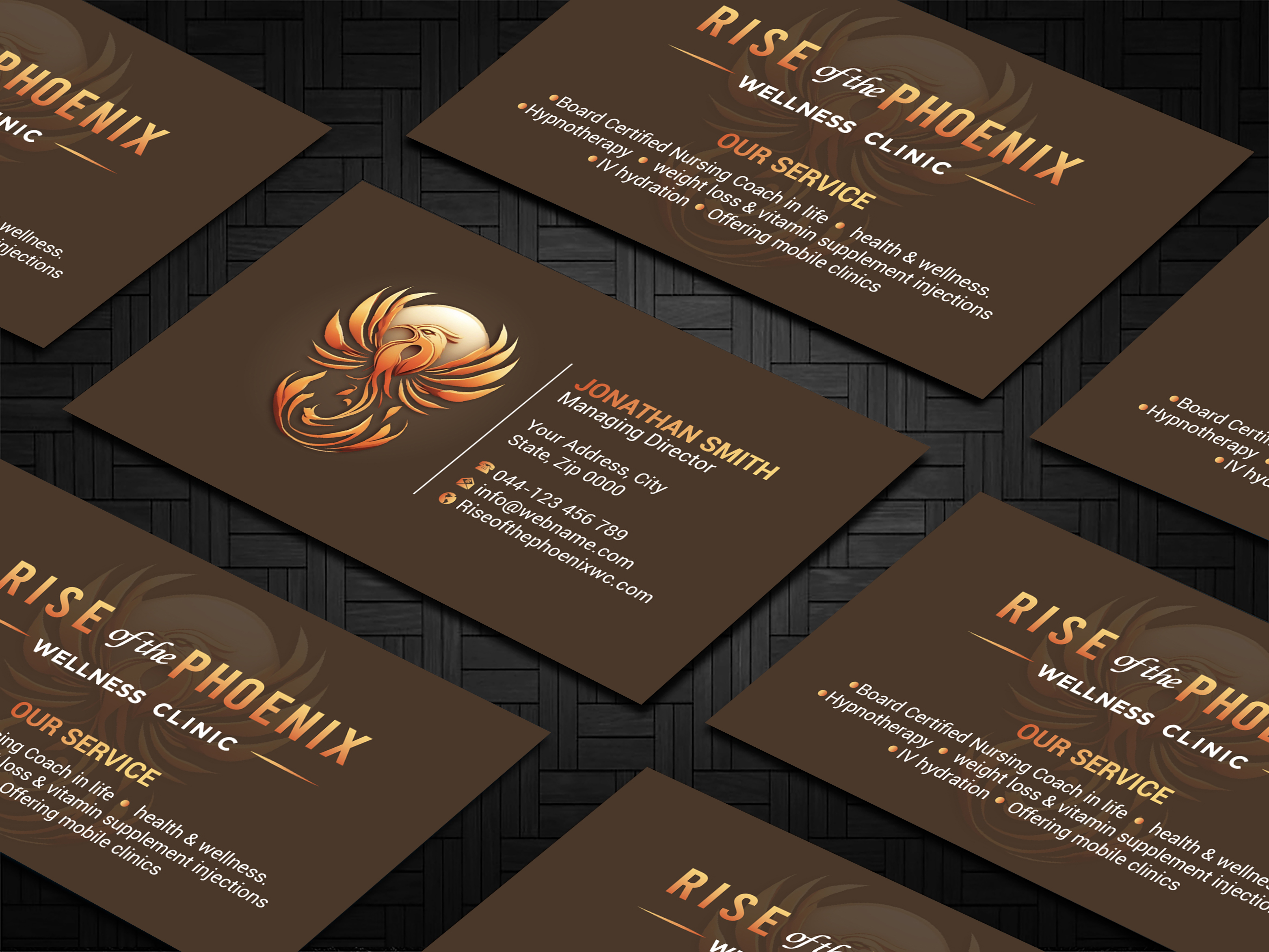 Diseño de Tarjeta de Presentación por Imagine design000 para Rise of the Phoenix Wellness Clinic PLLC | Diseño #34371336