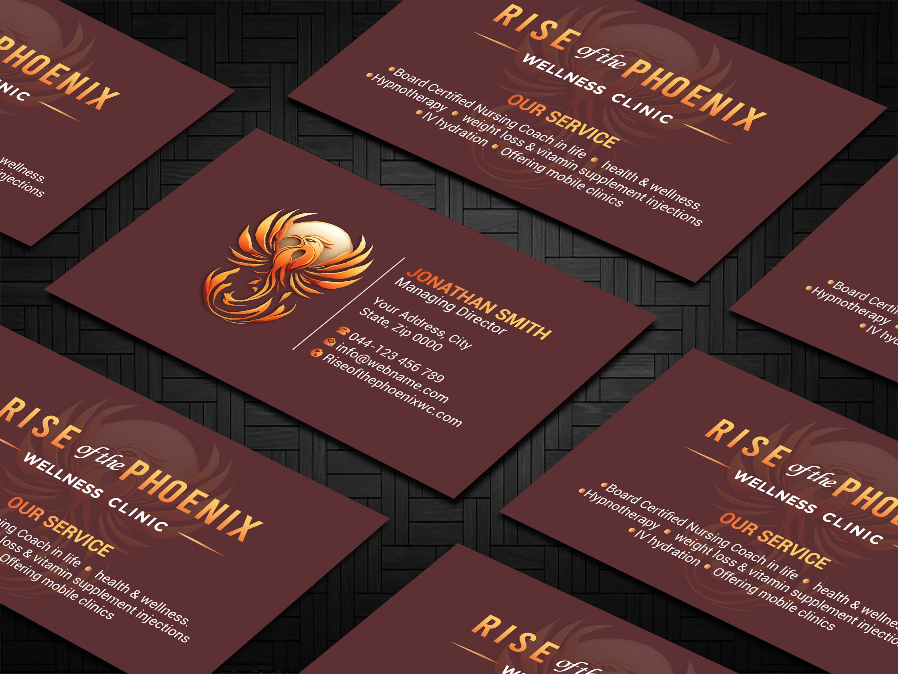 Design de Carte de Visite par Imagine design000 pour Rise of the Phoenix Wellness Clinic PLLC | Design #34371361