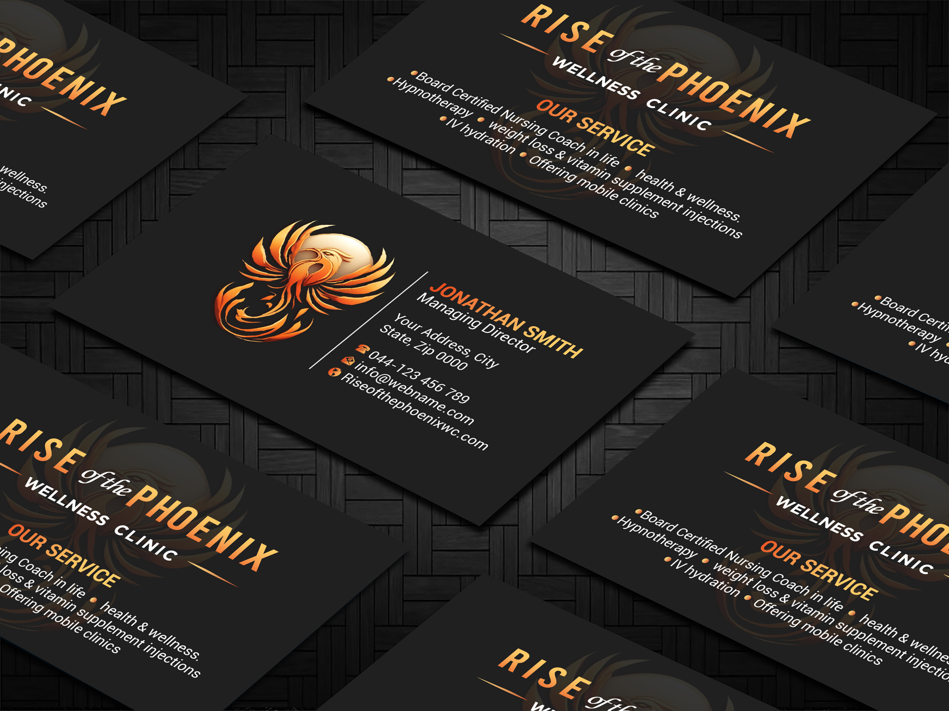 Business Card Design by Imagine design000 for Rise of the Phoenix Wellness Clinic PLLC | Design #34373756