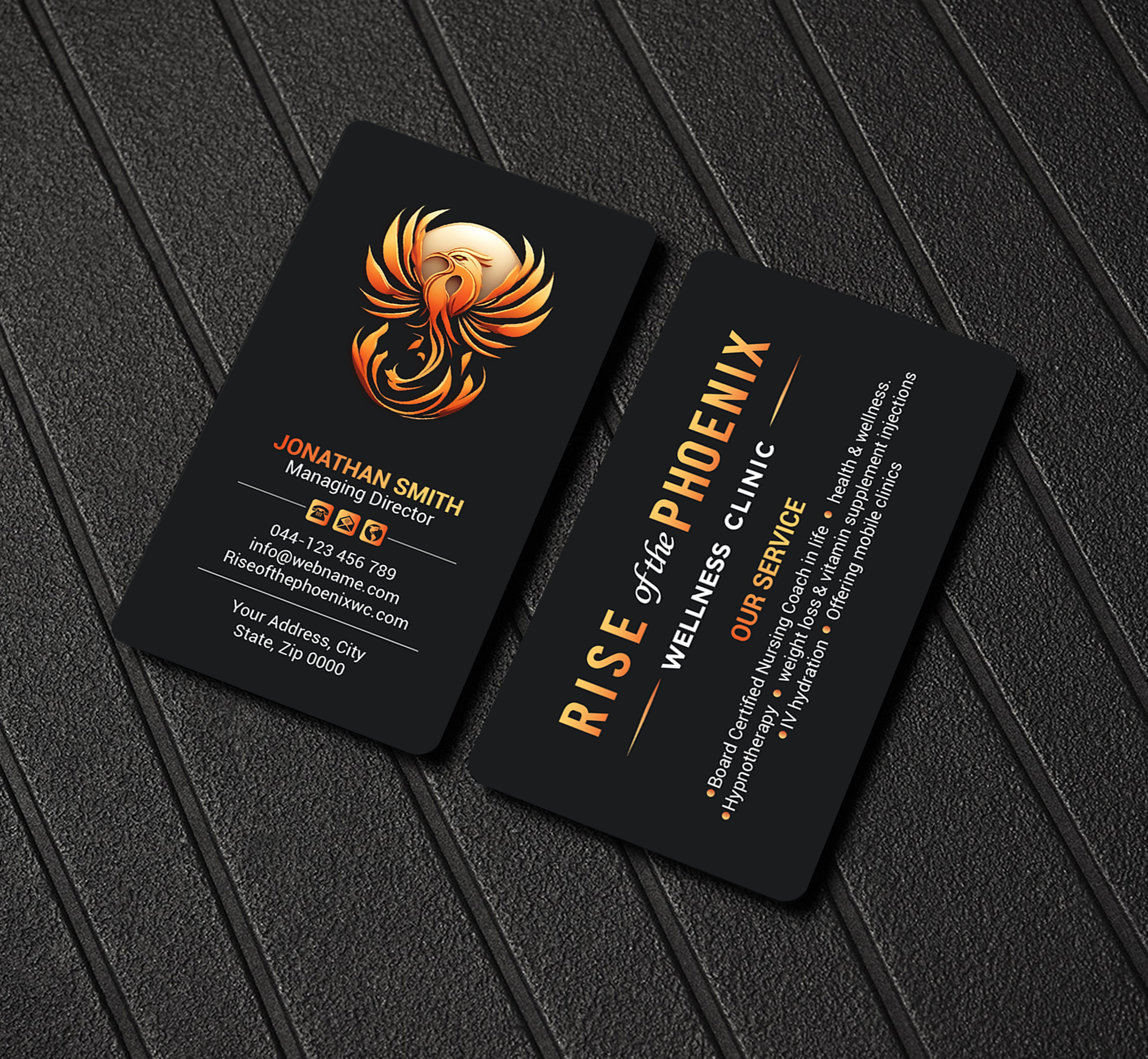 Design de Carte de Visite par Imagine design000 pour Rise of the Phoenix Wellness Clinic PLLC | Design #34374114