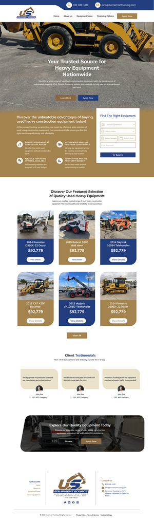 Web Design by MHalem_DEV for US EQUIPMENT SOURCE | Design #34418418