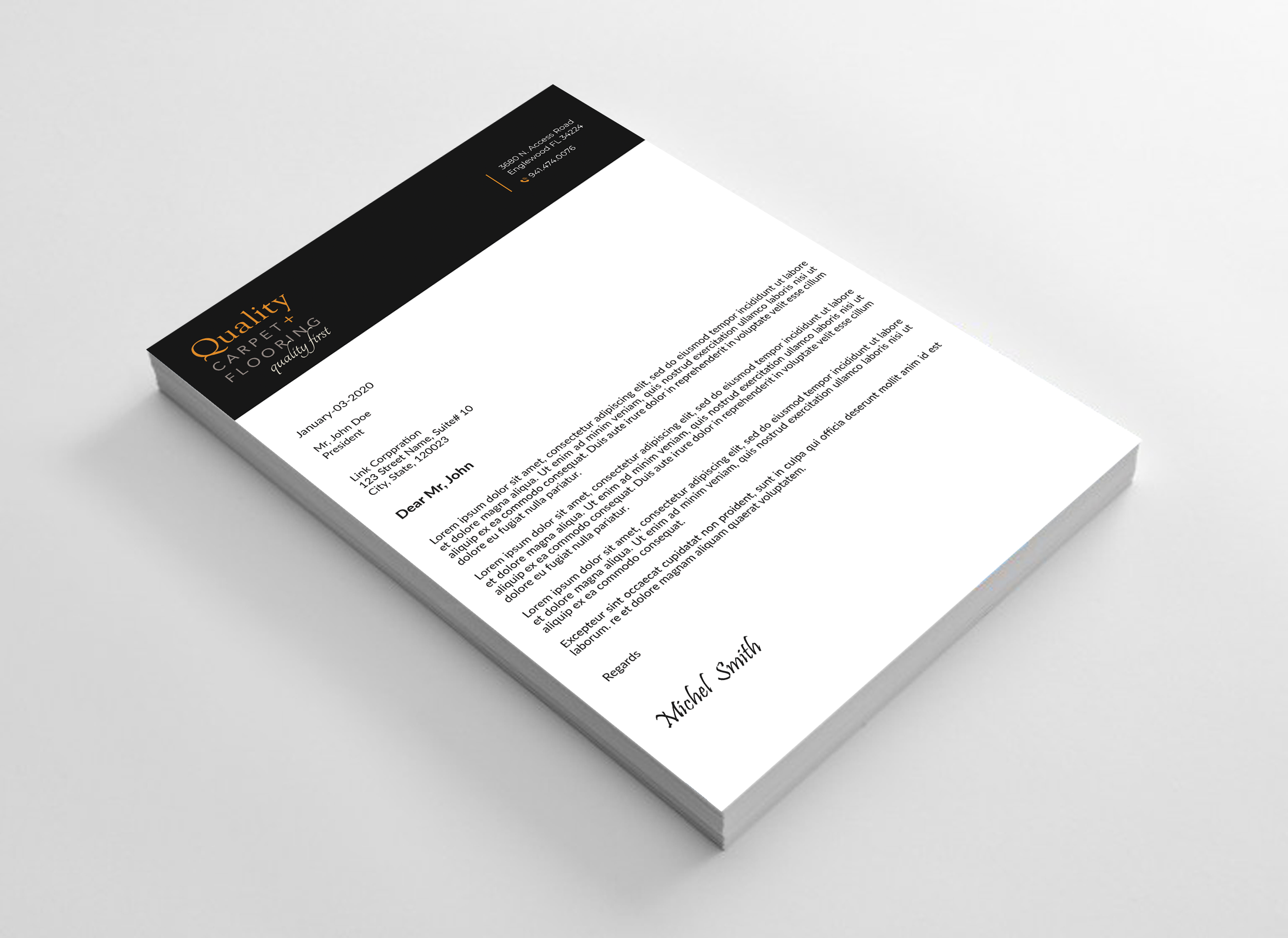 Letterhead Design by Expert Bappy for Quality Carpet + Flooring | Design #34467904