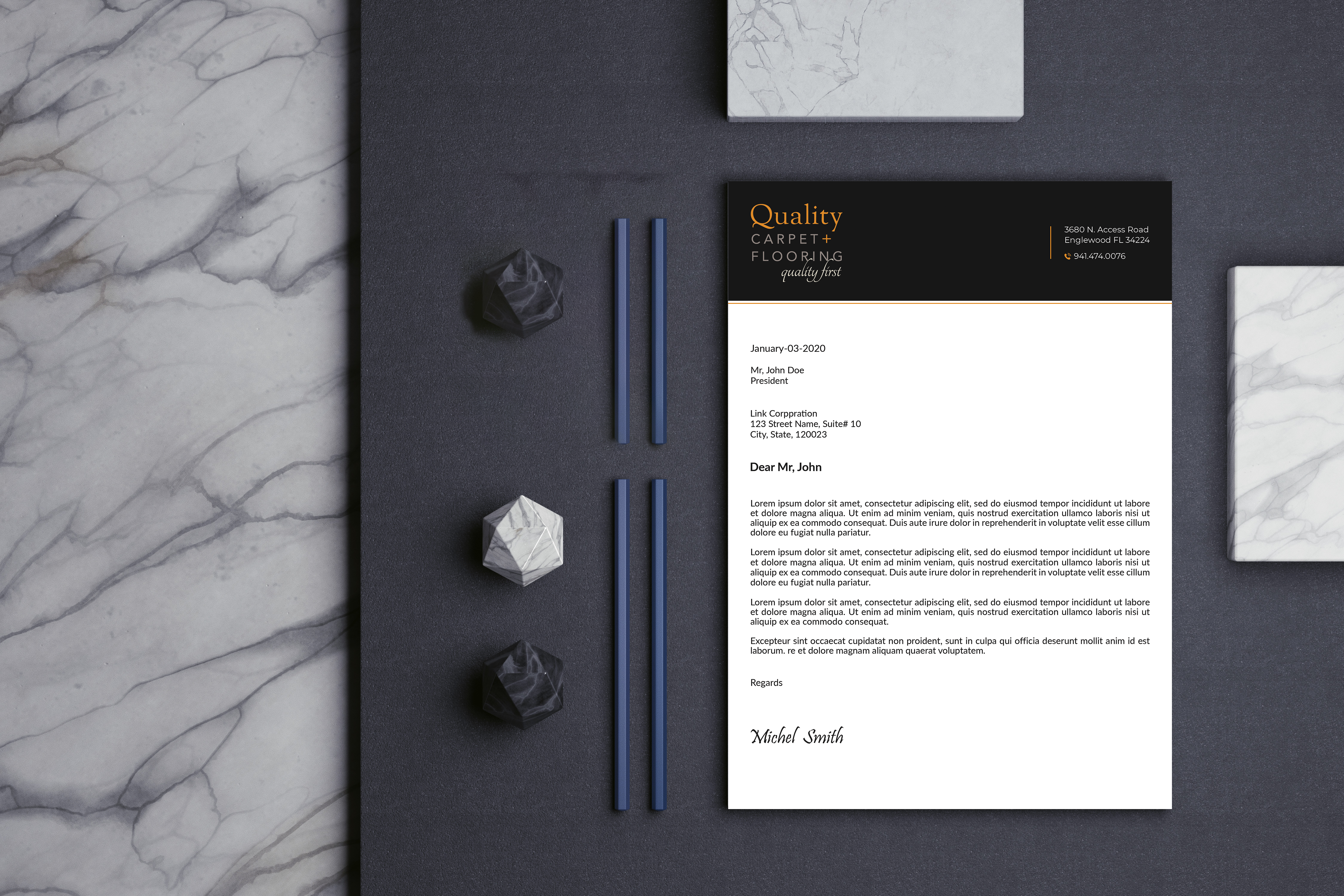 Letterhead Design by Expert Bappy for Quality Carpet + Flooring | Design #34467929
