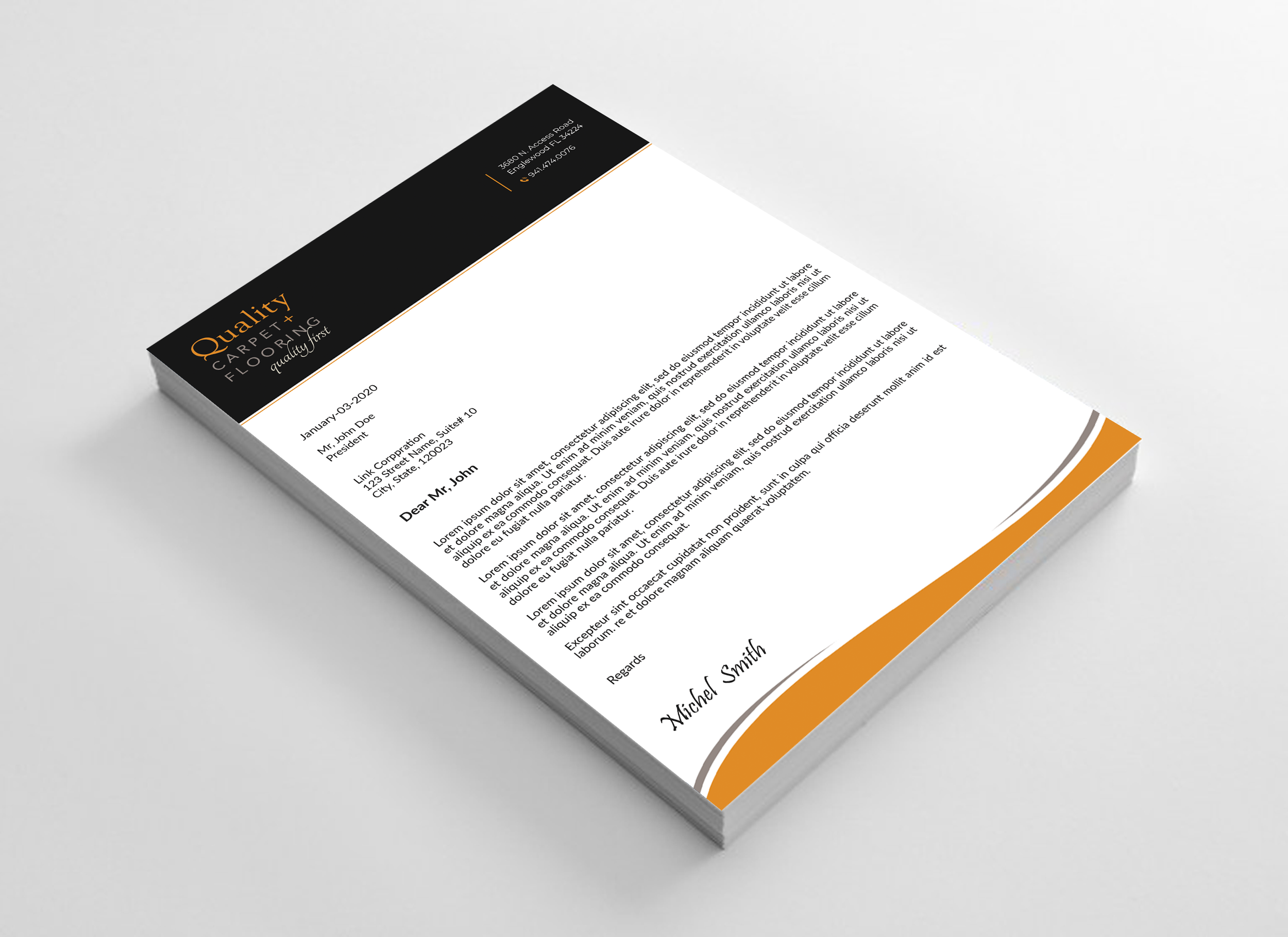 Letterhead Design by Expert Bappy for Quality Carpet + Flooring | Design #34467937
