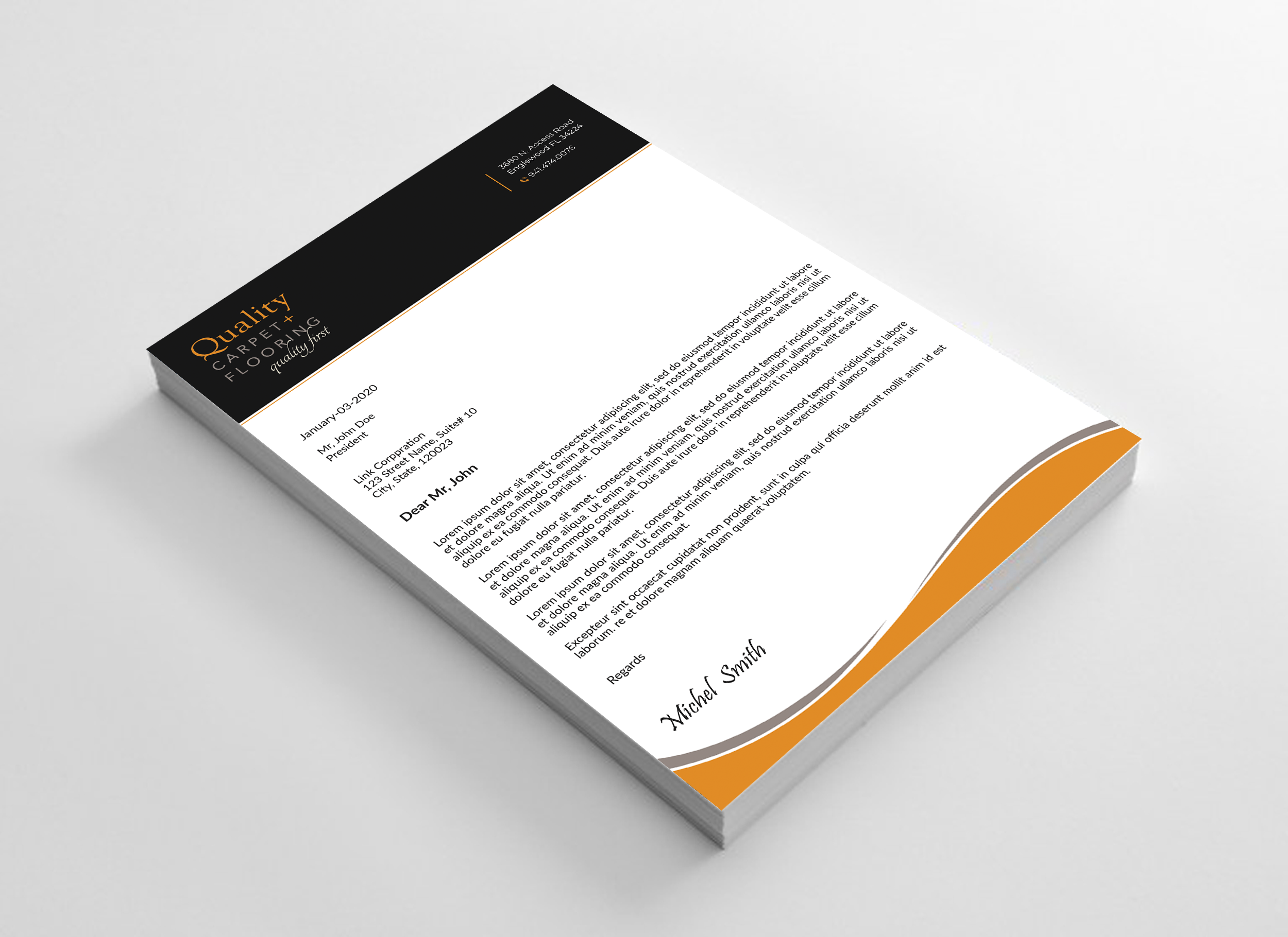 Letterhead Design by Expert Bappy for Quality Carpet + Flooring | Design #34467958