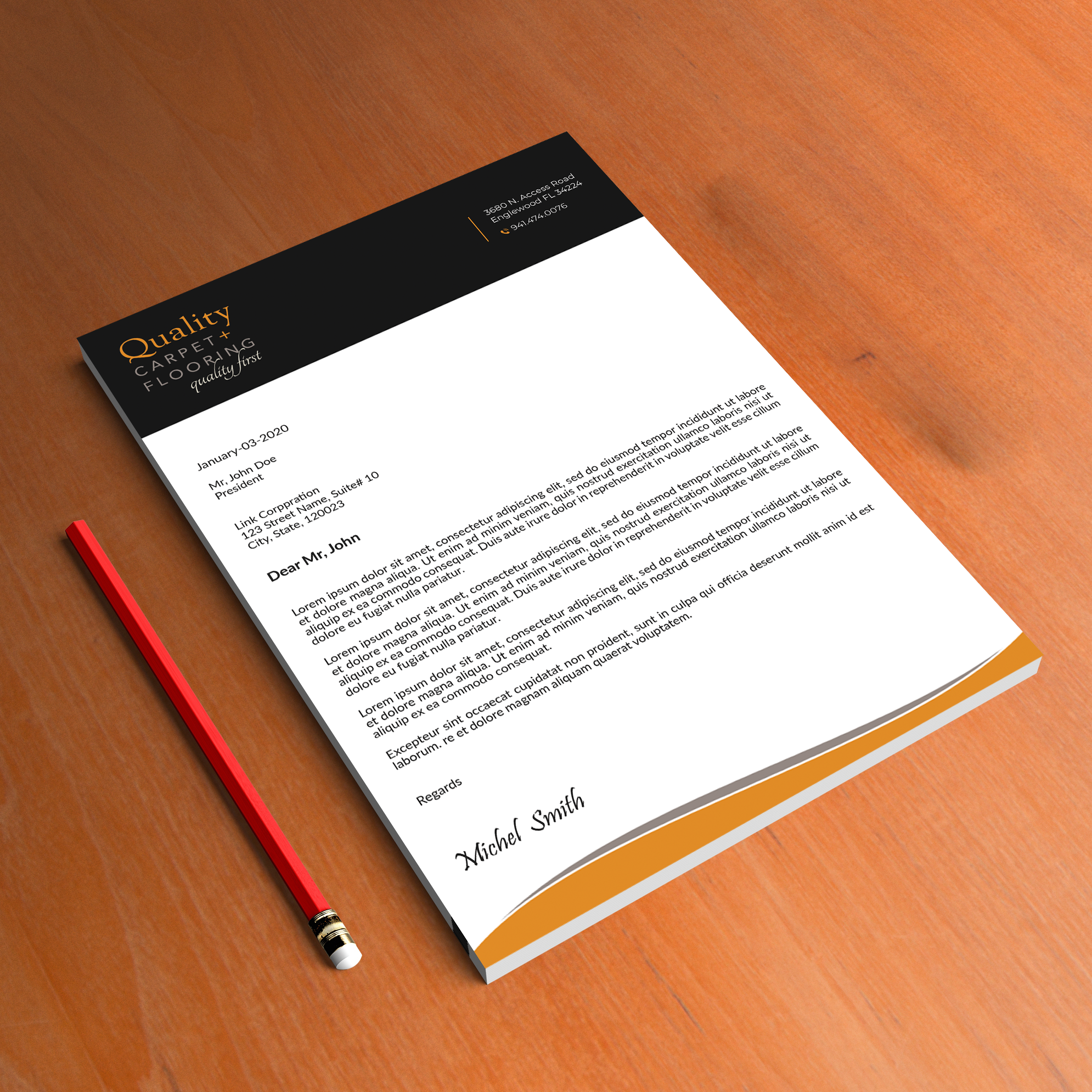 Letterhead Design by Expert Bappy for Quality Carpet + Flooring | Design #34467959