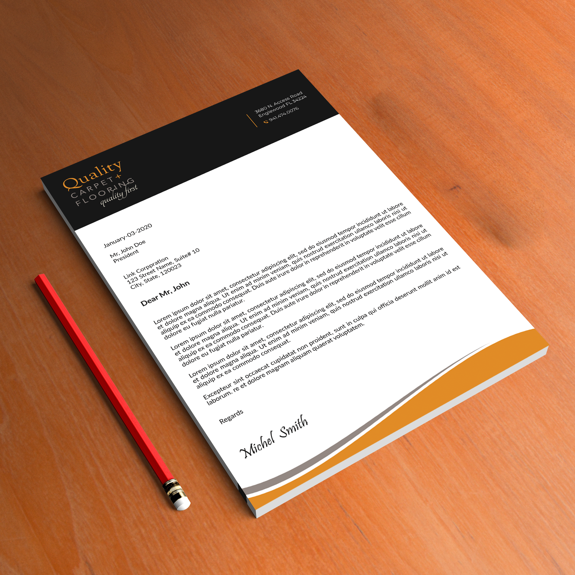 Letterhead Design by Expert Bappy for Quality Carpet + Flooring | Design #34467960