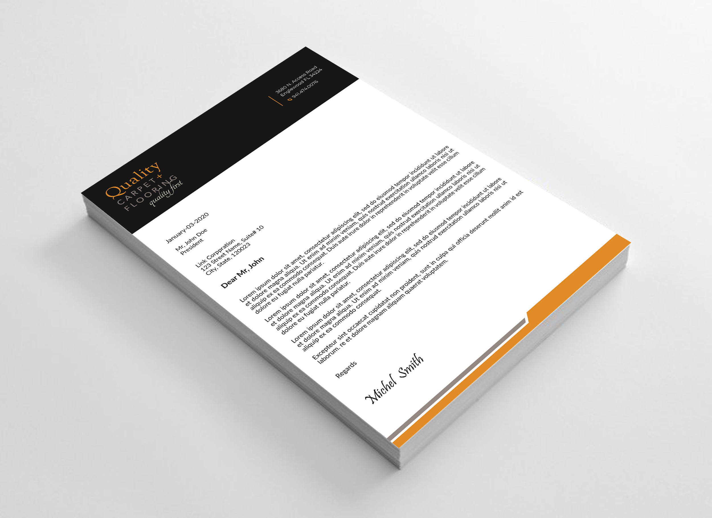 Letterhead Design by Expert Bappy for Quality Carpet + Flooring | Design #34467961