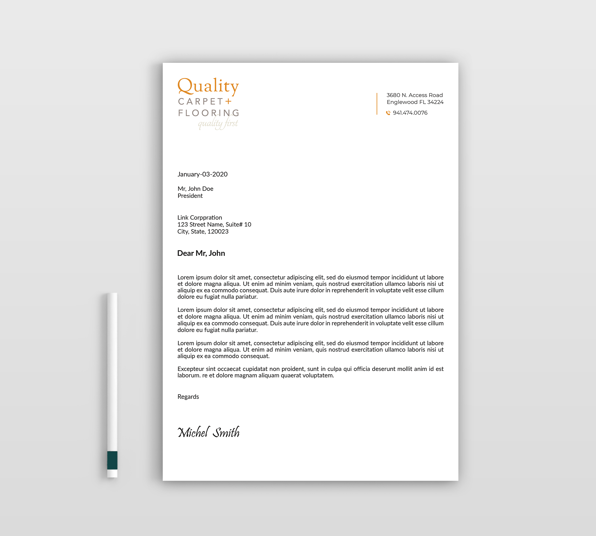 Letterhead Design by Expert Bappy for Quality Carpet + Flooring | Design #34467982