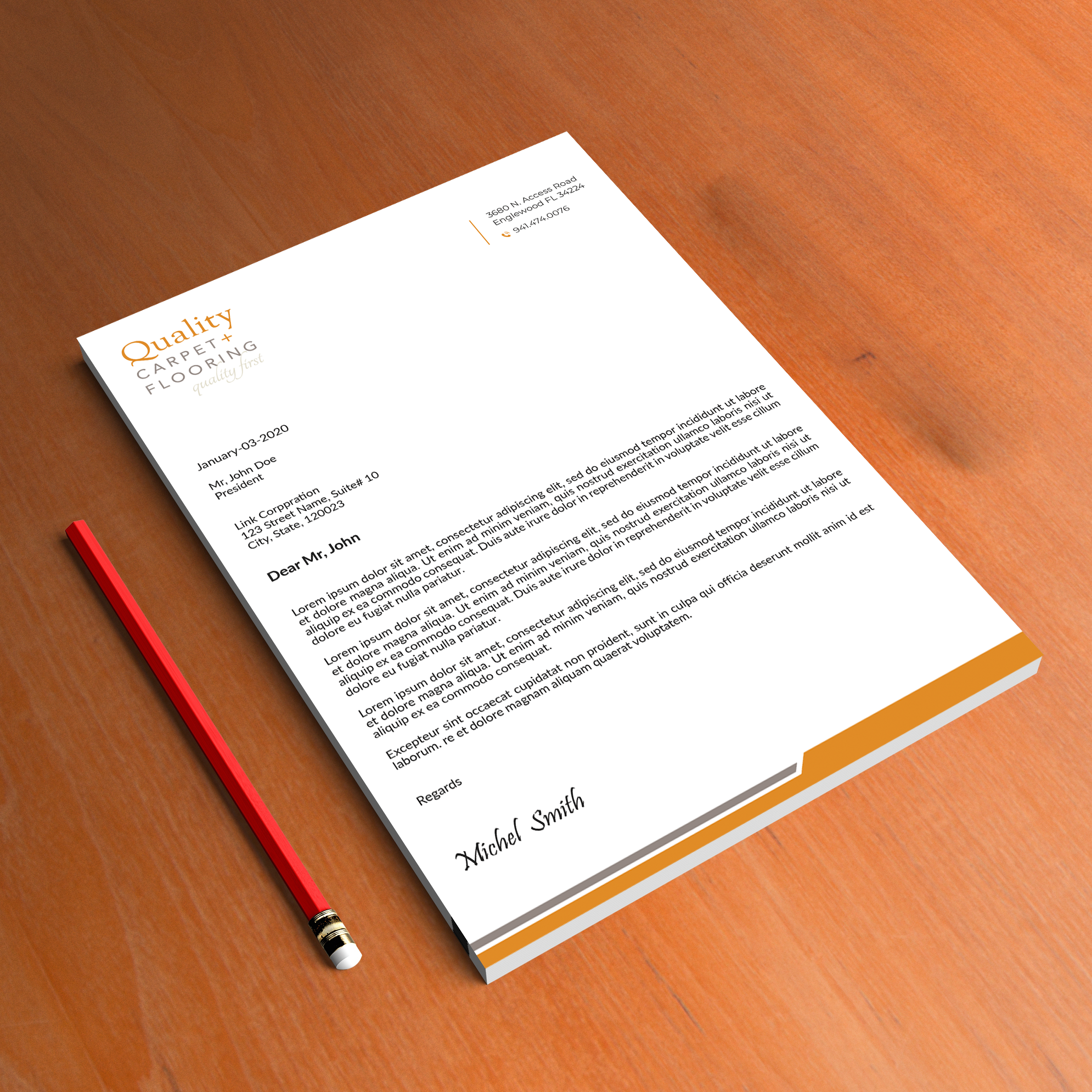 Letterhead Design by Expert Bappy for Quality Carpet + Flooring | Design #34468007