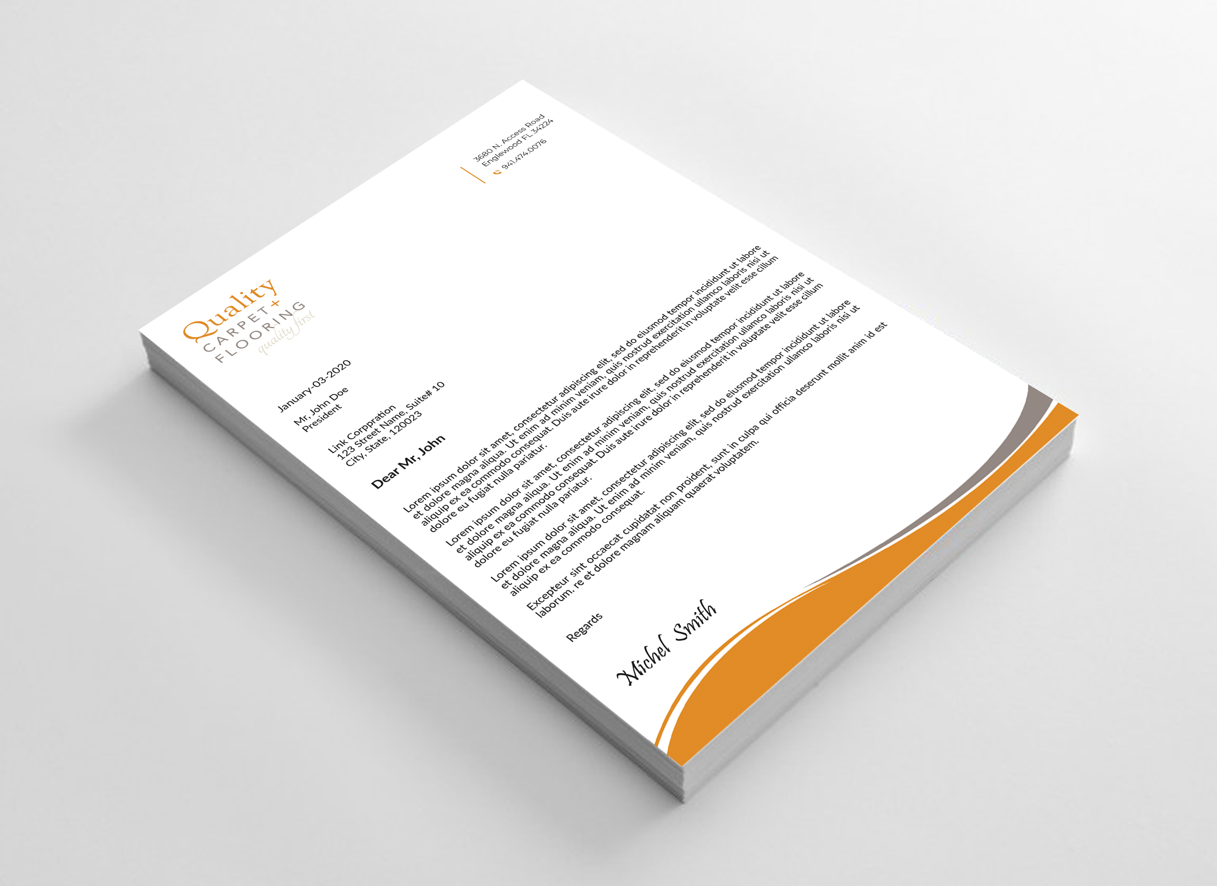Letterhead Design by Expert Bappy for Quality Carpet + Flooring | Design #34468008