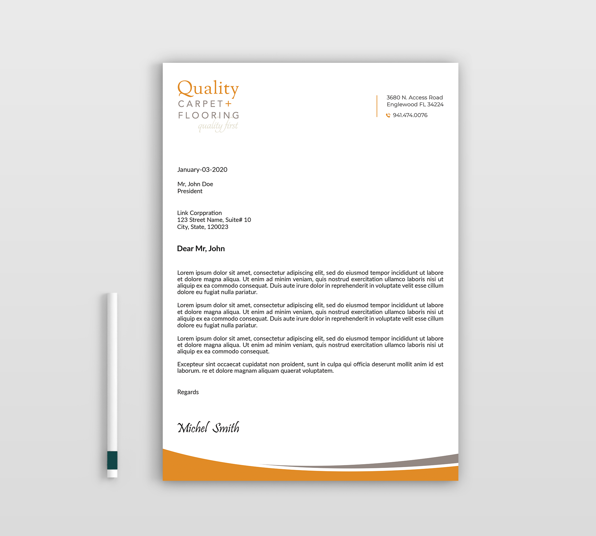 Letterhead Design by Expert Bappy for Quality Carpet + Flooring | Design #34468010