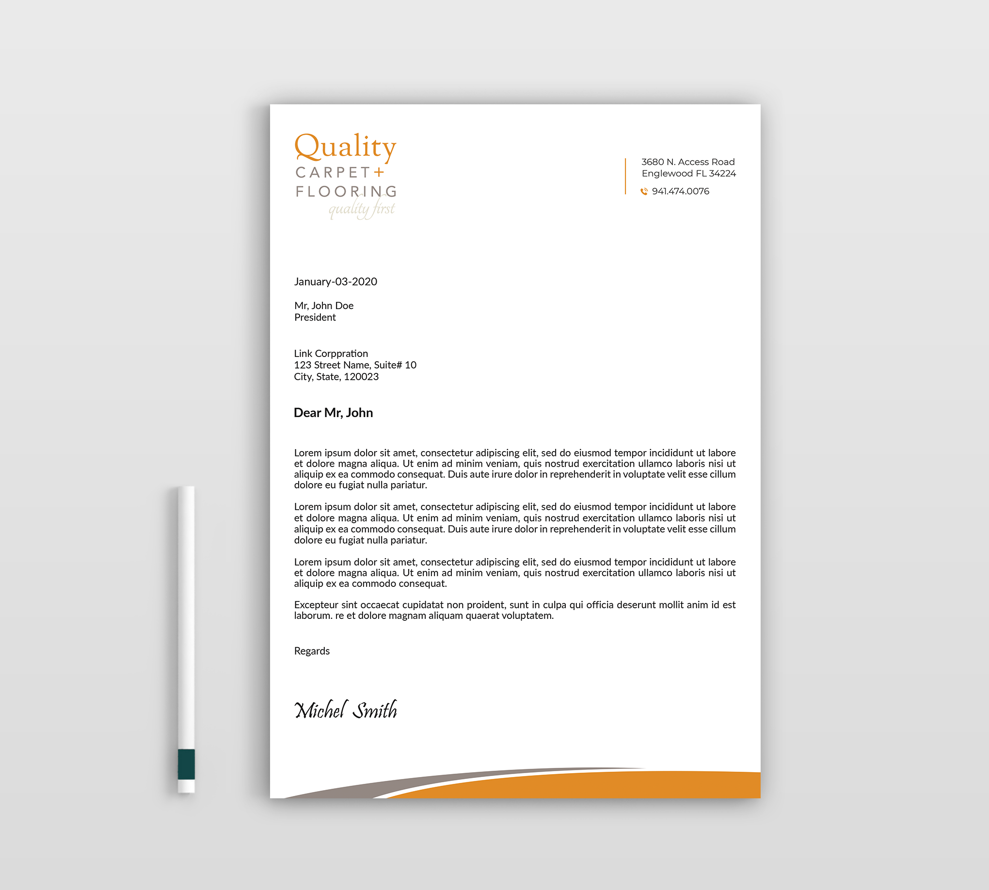 Letterhead Design by Expert Bappy for Quality Carpet + Flooring | Design #34468011