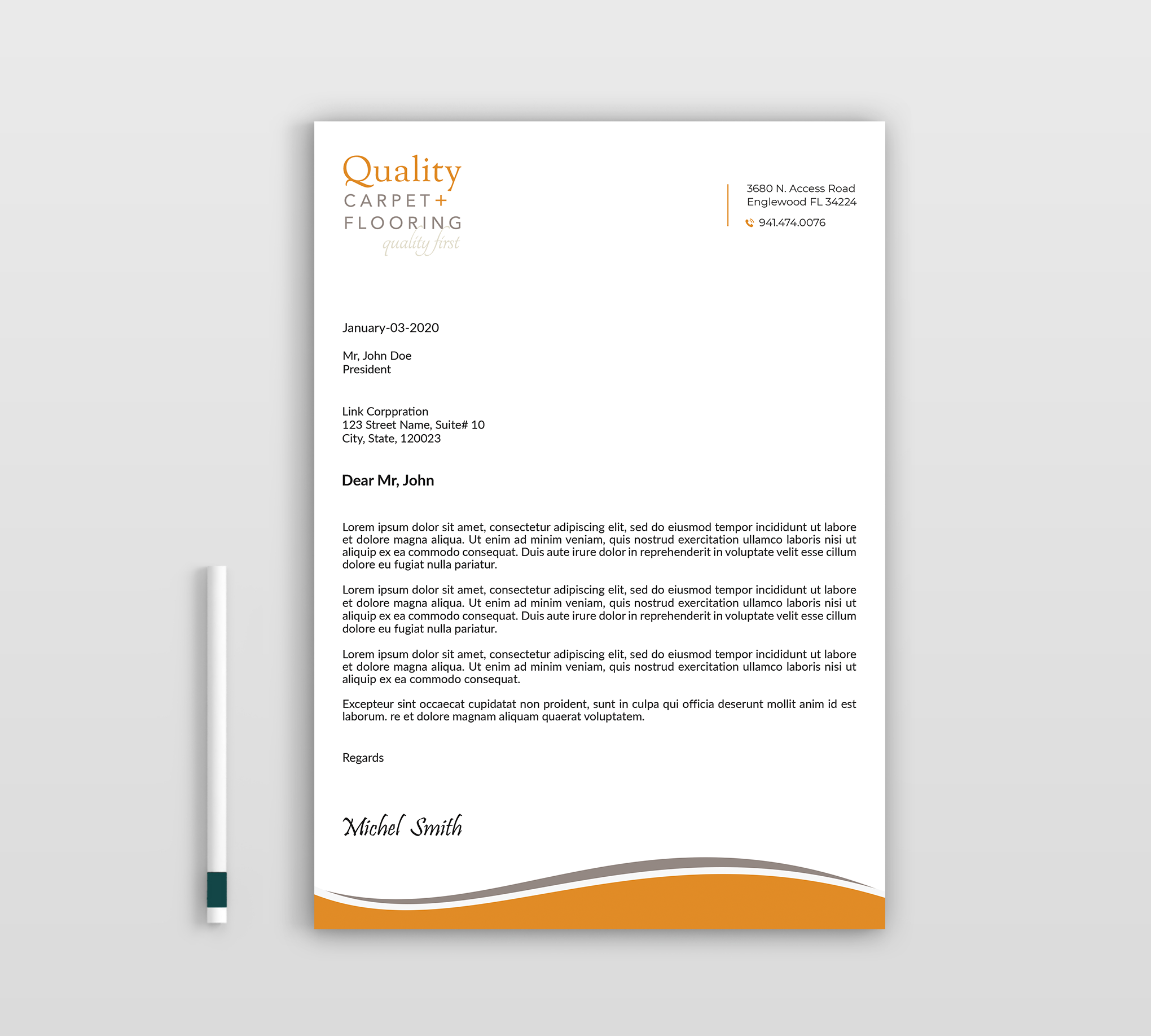 Letterhead Design by Expert Bappy for Quality Carpet + Flooring | Design #34468054