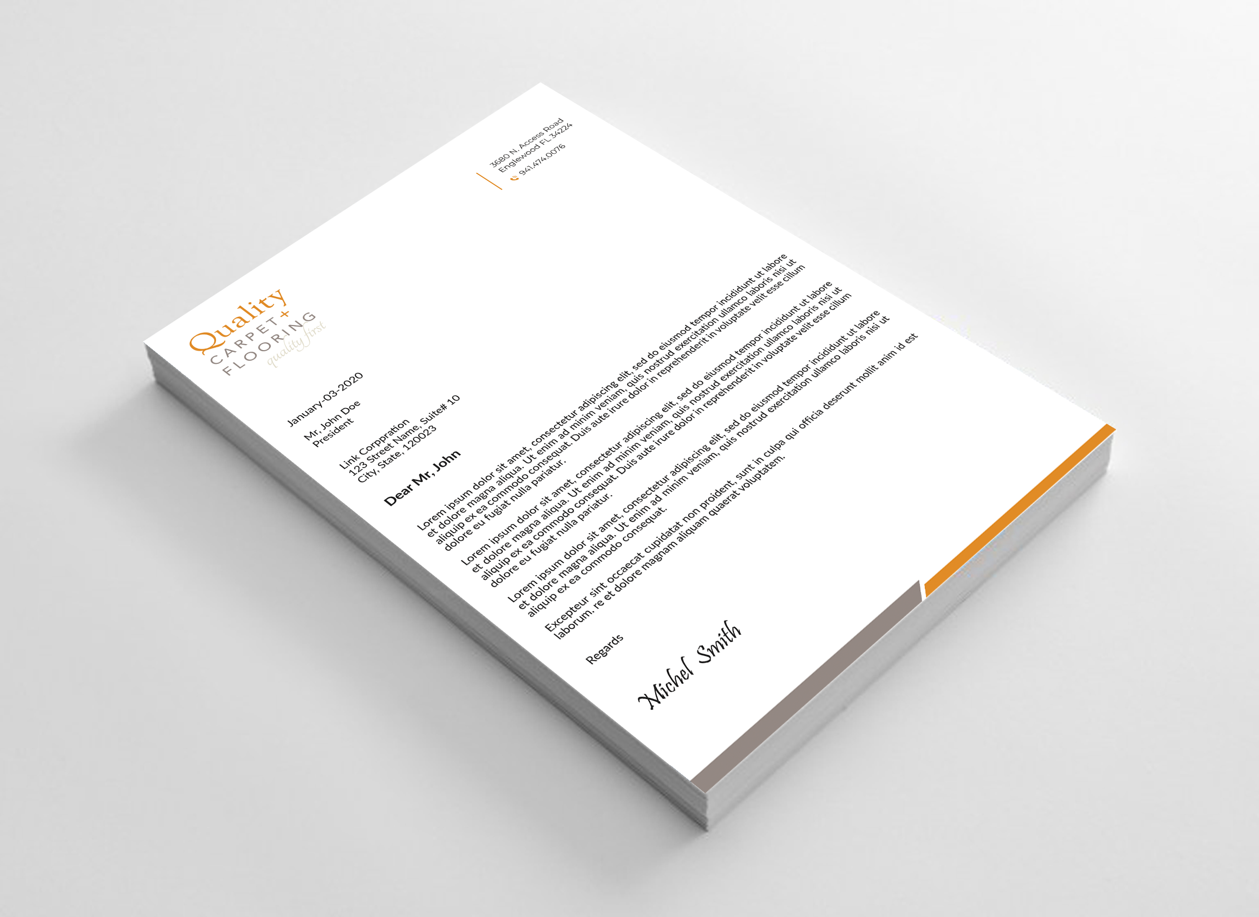 Letterhead Design by Expert Bappy for Quality Carpet + Flooring | Design #34468055