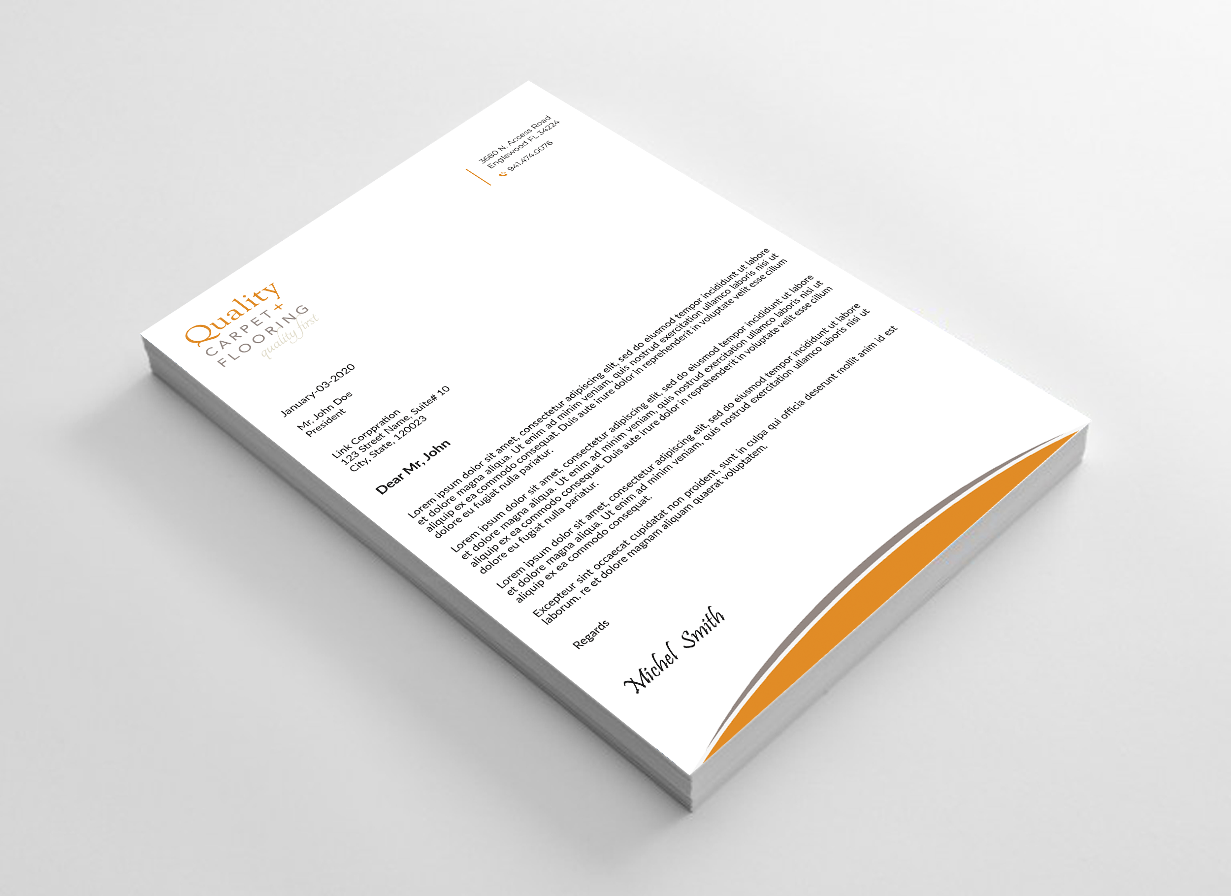 Letterhead Design by Expert Bappy for Quality Carpet + Flooring | Design #34468056