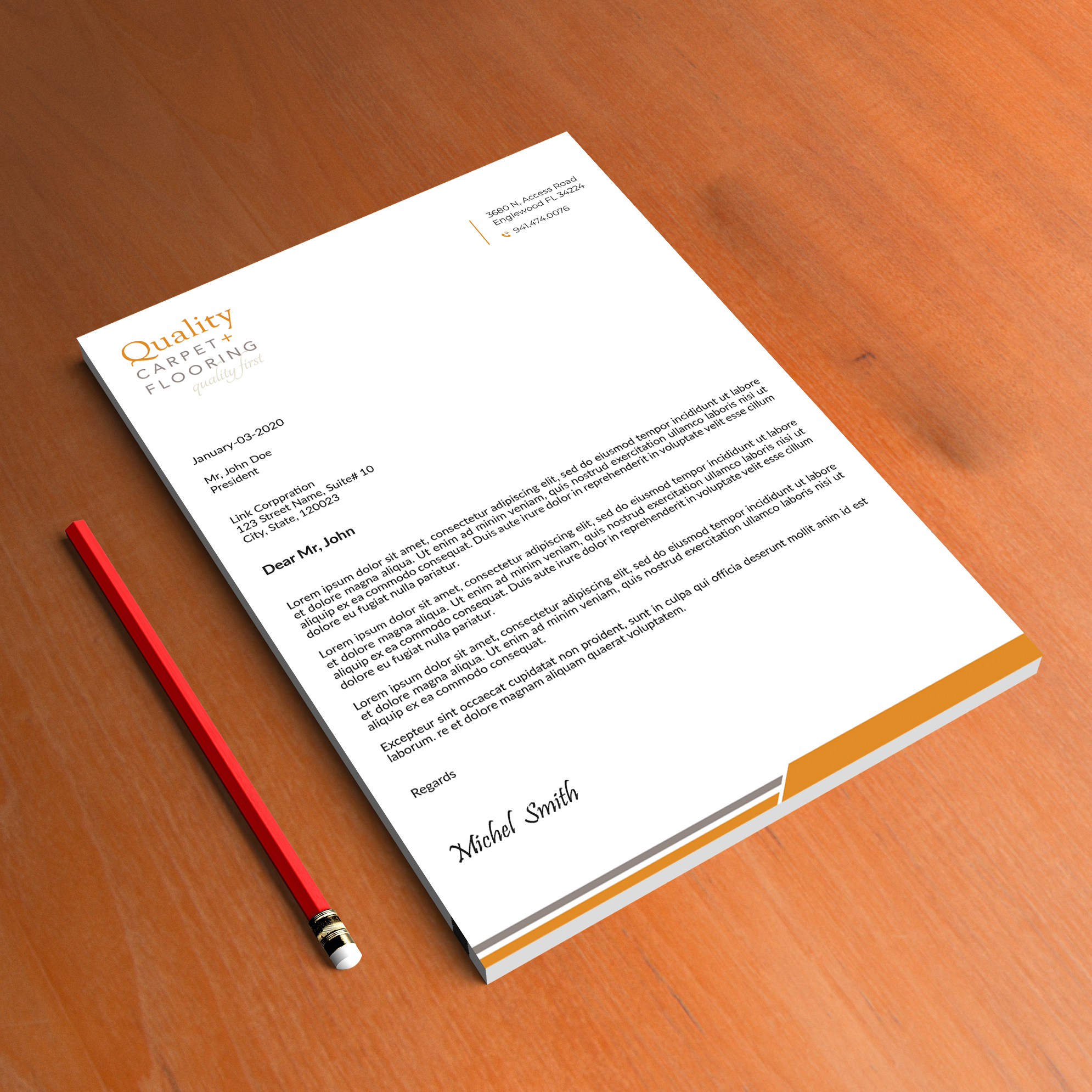 Letterhead Design by Expert Bappy for Quality Carpet + Flooring | Design #34468057