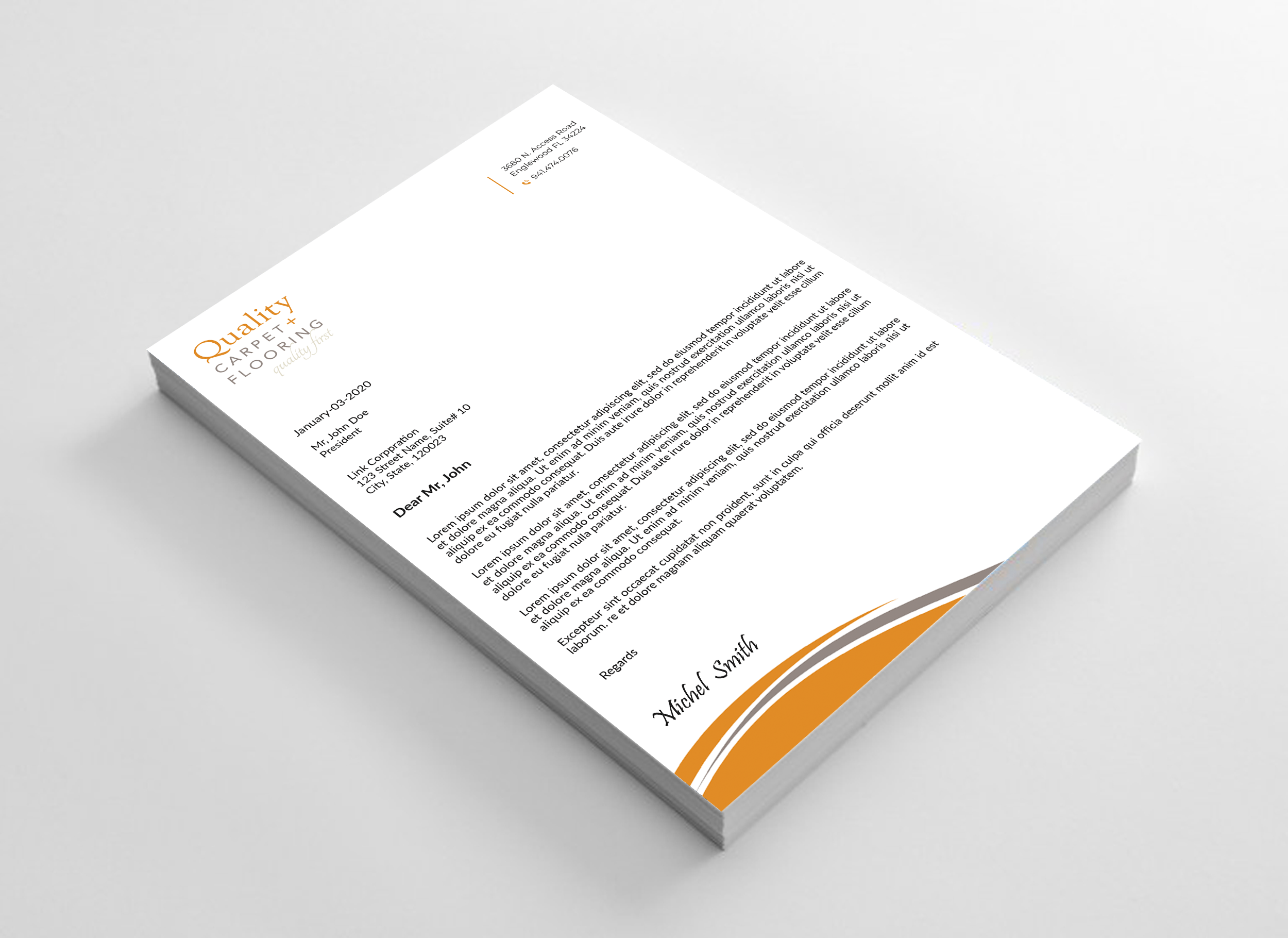 Letterhead Design by Expert Bappy for Quality Carpet + Flooring | Design #34468074