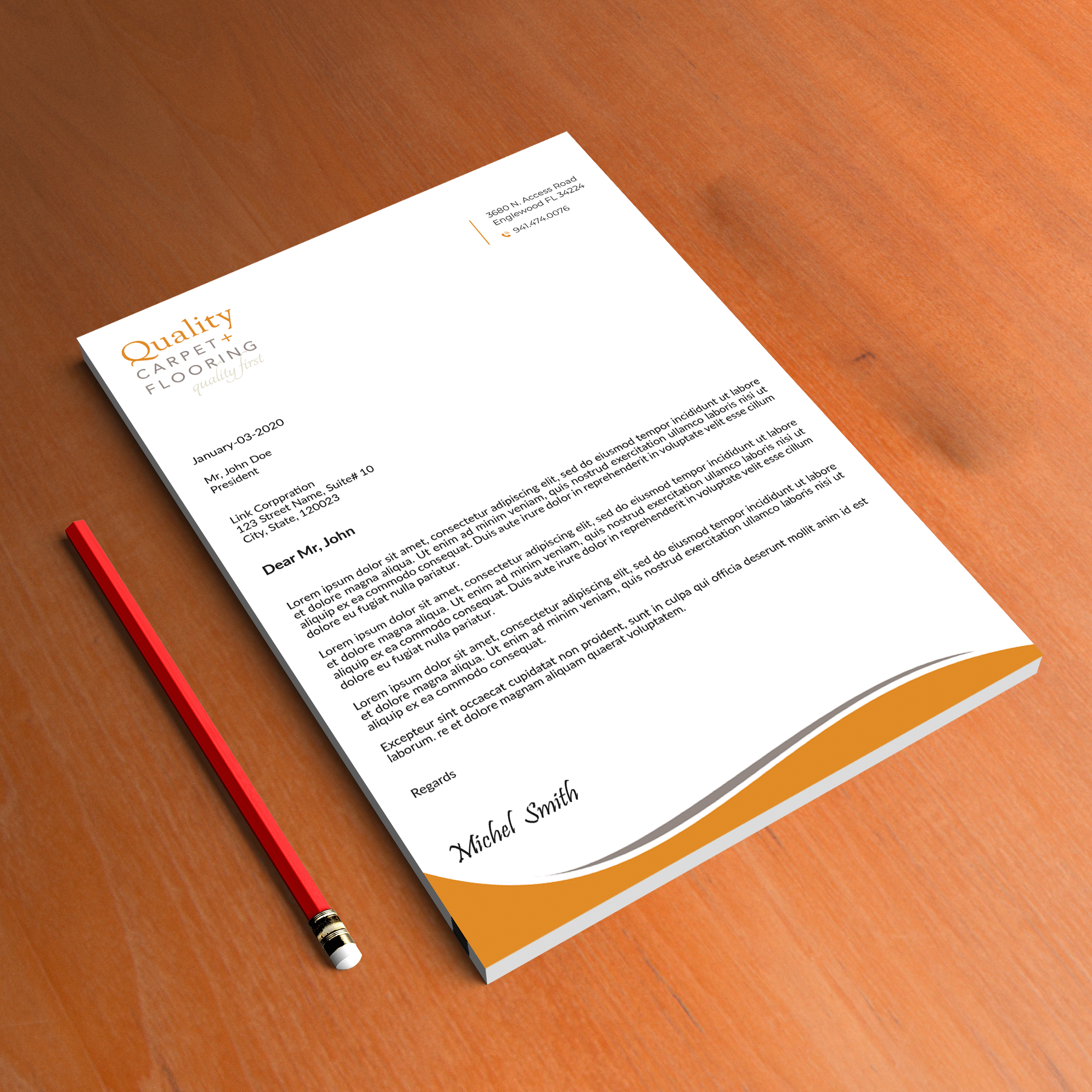 Letterhead Design by Expert Bappy for Quality Carpet + Flooring | Design #34468082