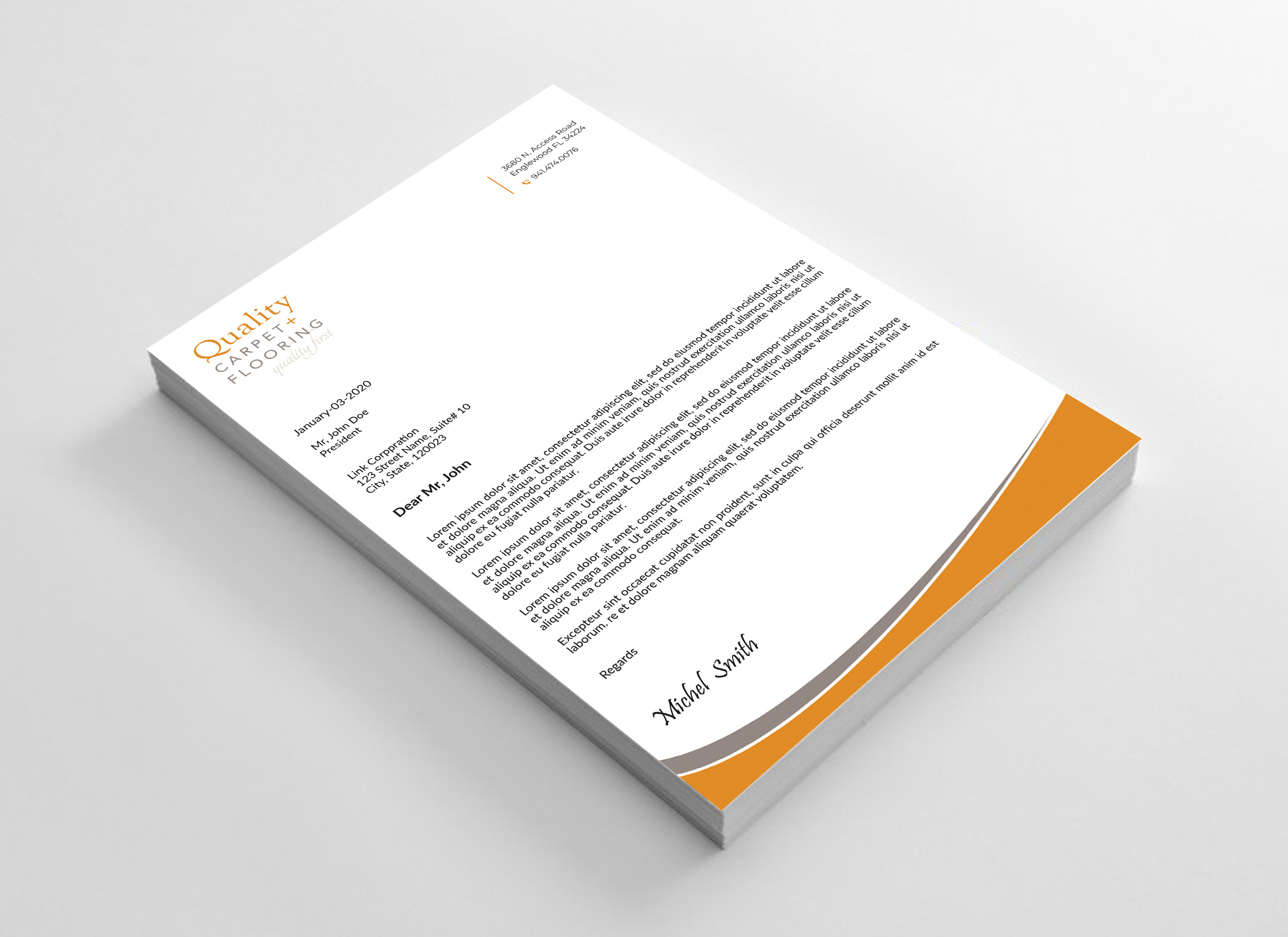 Letterhead Design by Expert Bappy for Quality Carpet + Flooring | Design #34468083