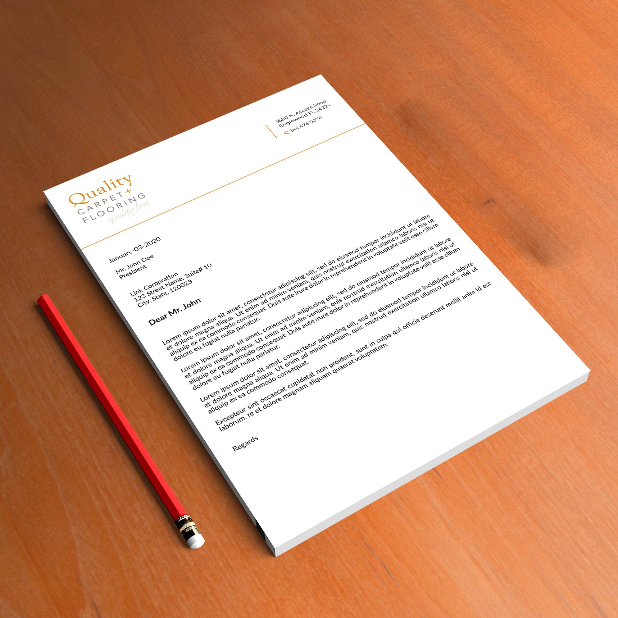 Letterhead Design by Expert Bappy for Quality Carpet + Flooring | Design #34468084