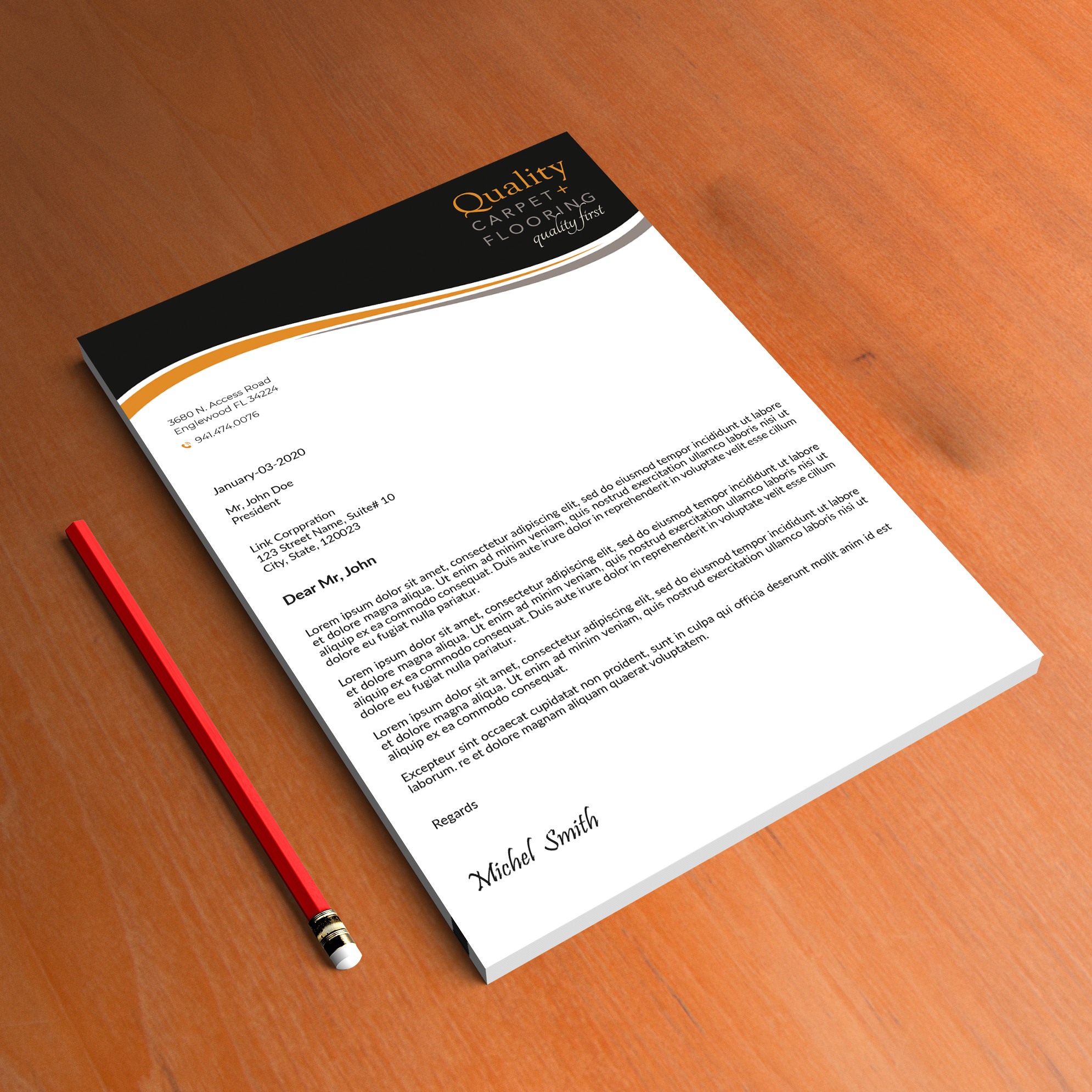 Letterhead Design by Expert Bappy for Quality Carpet + Flooring | Design #34468120