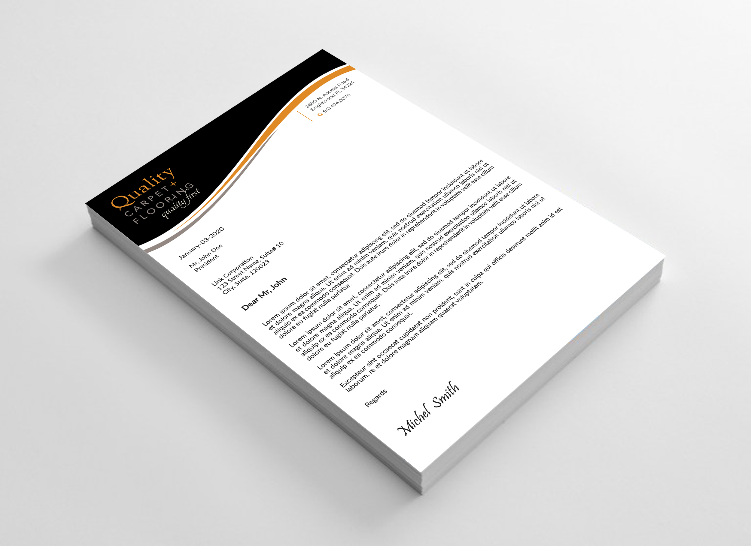 Letterhead Design by Expert Bappy for Quality Carpet + Flooring | Design #34469116