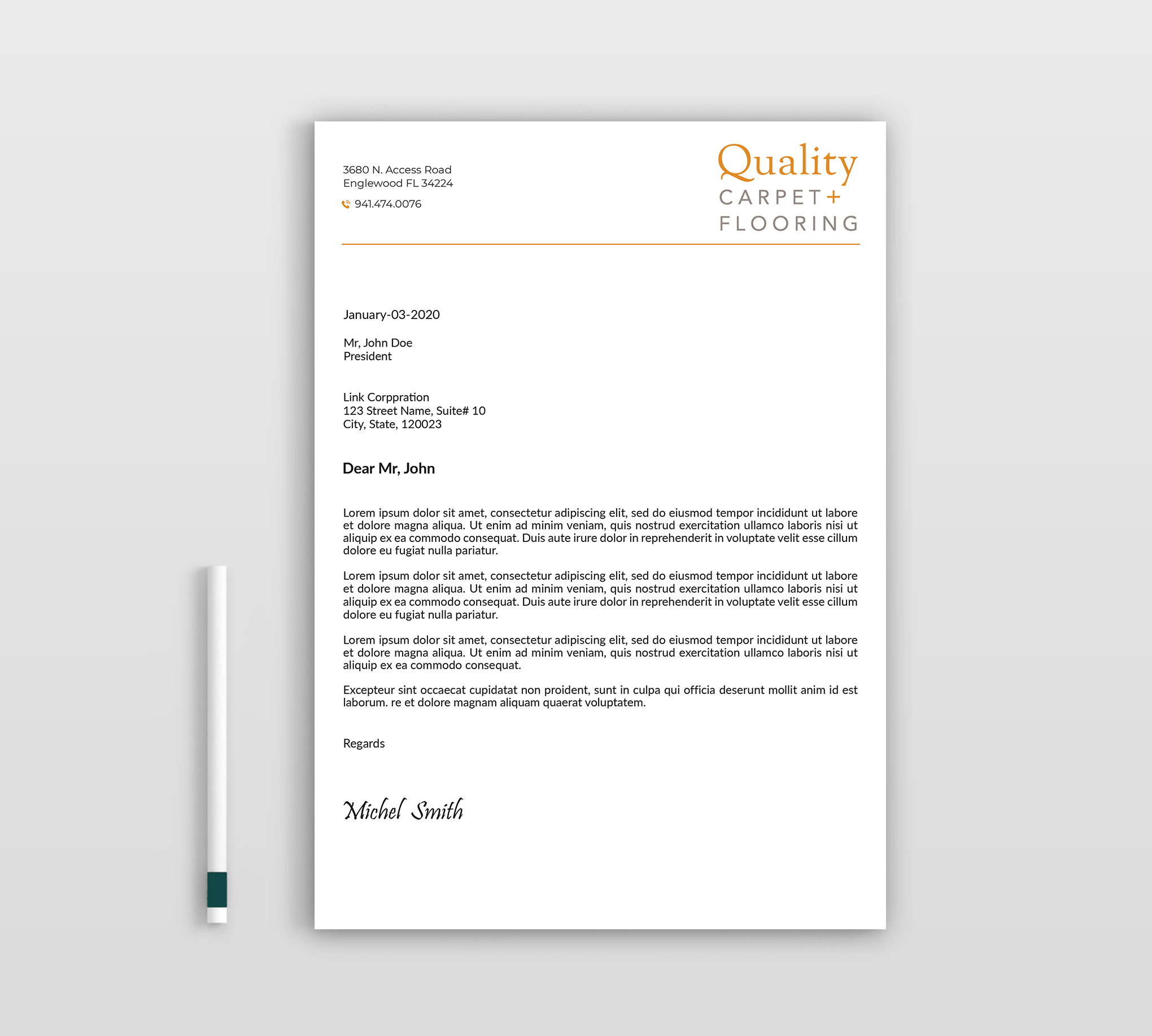 Letterhead Design by Expert Bappy for Quality Carpet + Flooring | Design #34469144