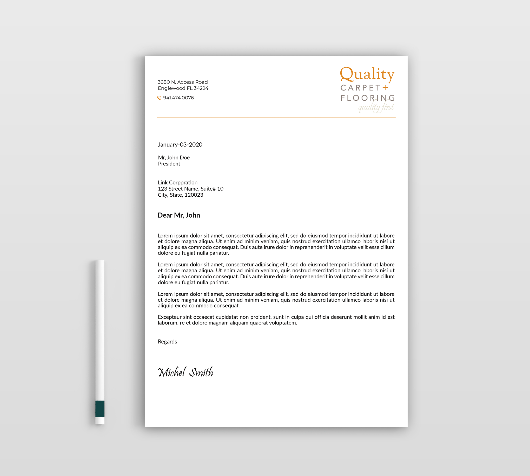 Letterhead Design by Expert Bappy for Quality Carpet + Flooring | Design #34469145