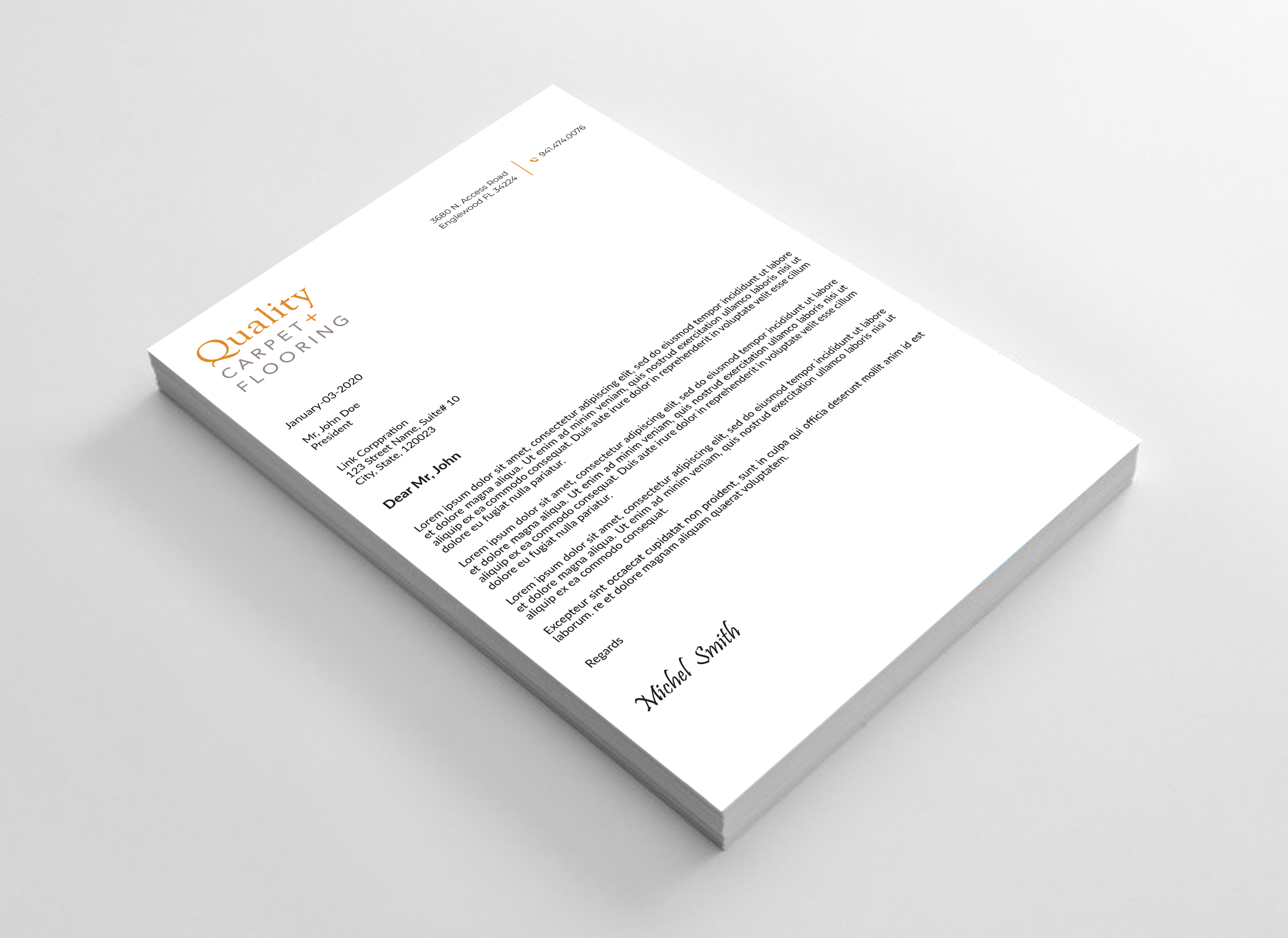 Letterhead Design by Expert Bappy for Quality Carpet + Flooring | Design #34469176