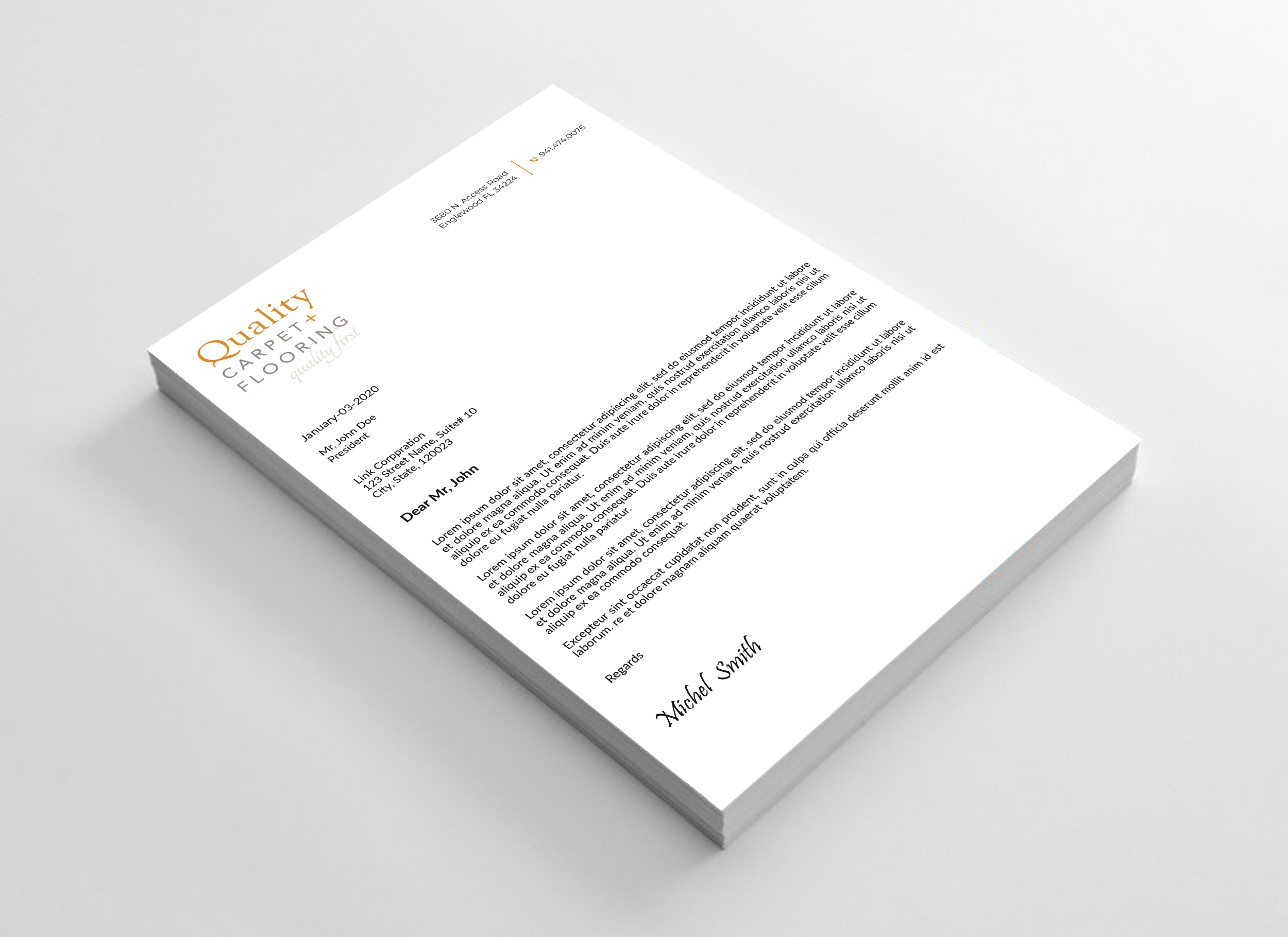 Letterhead Design by Expert Bappy for Quality Carpet + Flooring | Design #34469180