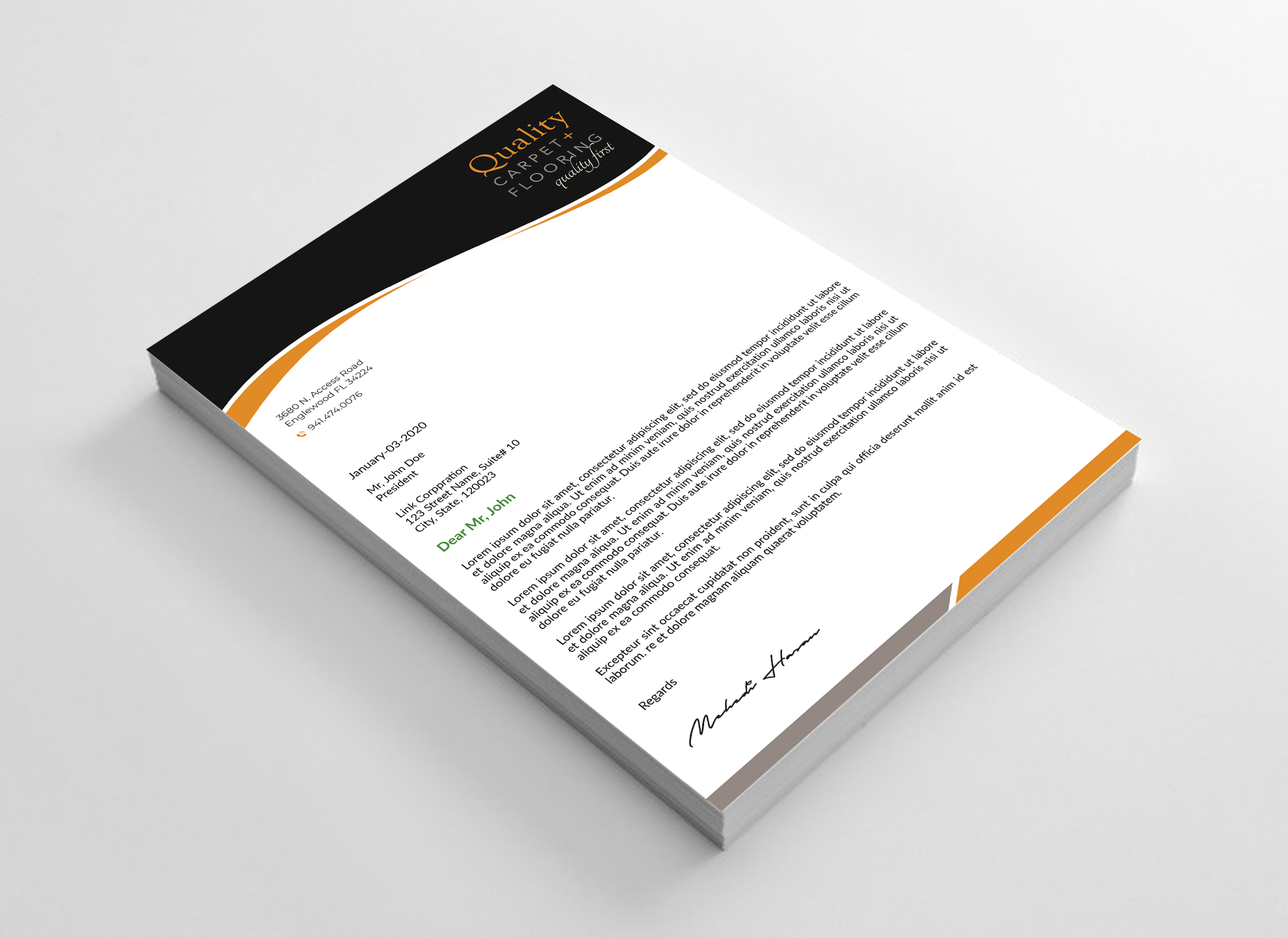 Letterhead Design by Expert Bappy for Quality Carpet + Flooring | Design #34469895