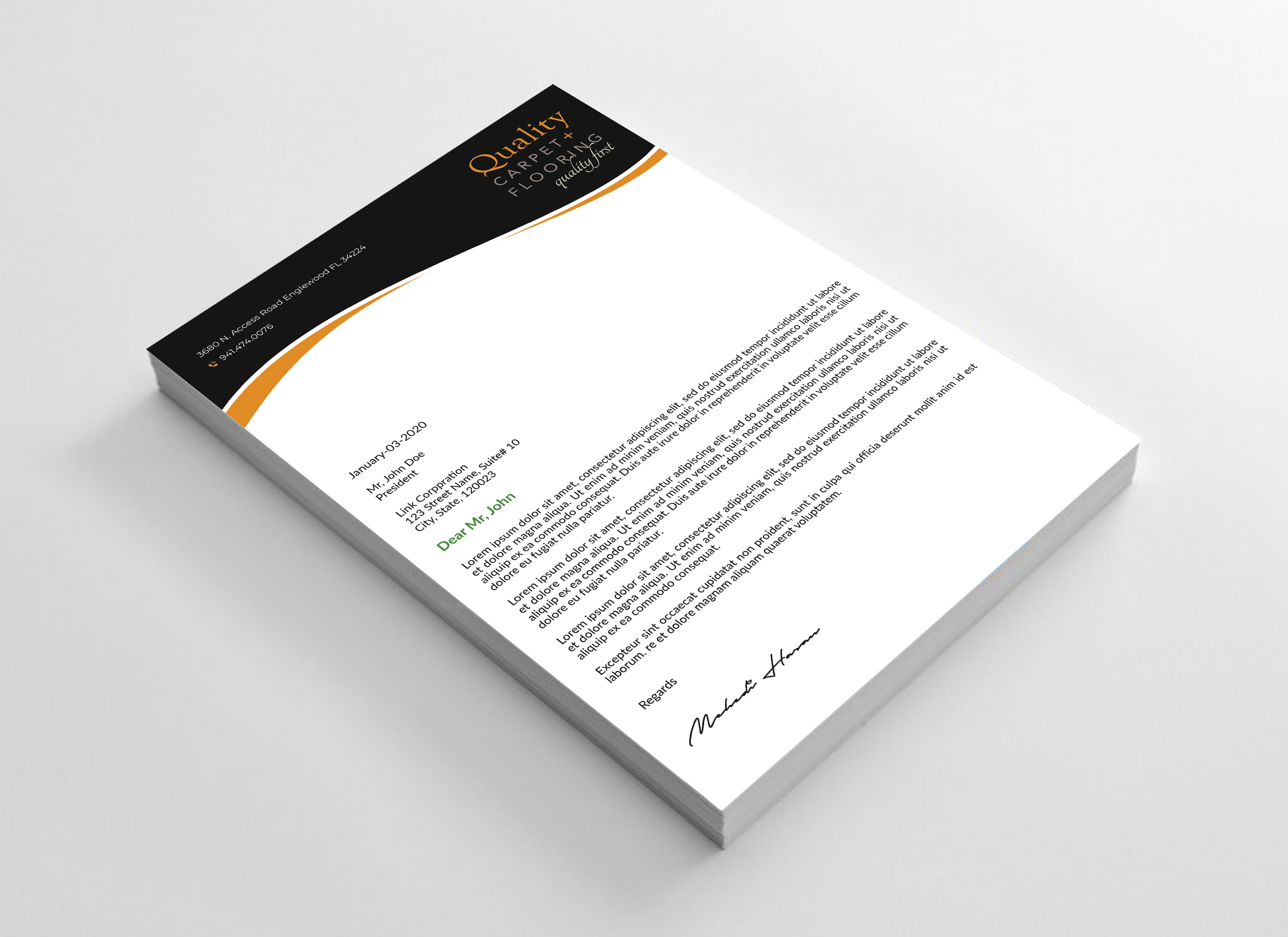 Letterhead Design by Expert Bappy for Quality Carpet + Flooring | Design #34469897