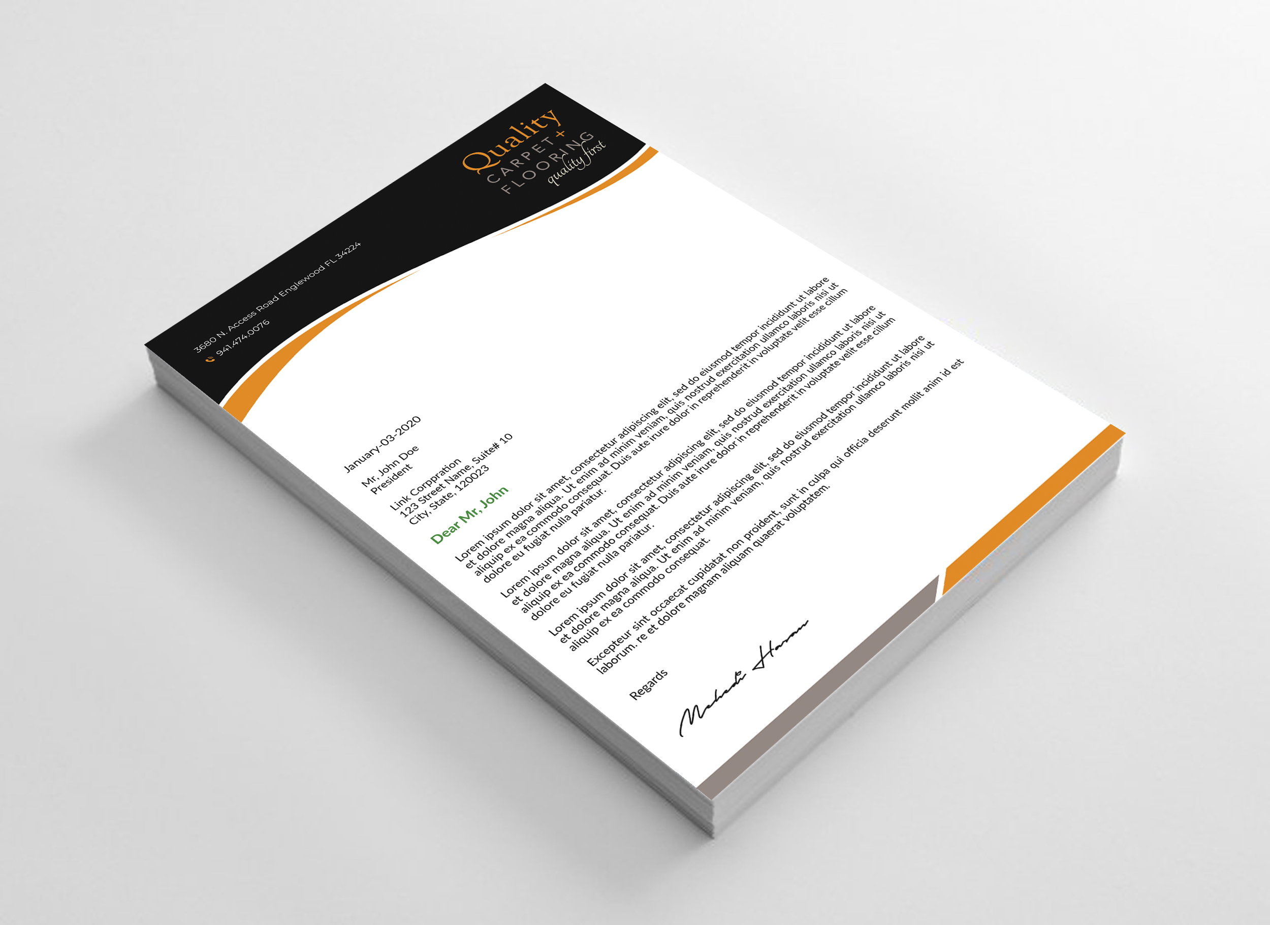 Letterhead Design by Expert Bappy for Quality Carpet + Flooring | Design #34469898