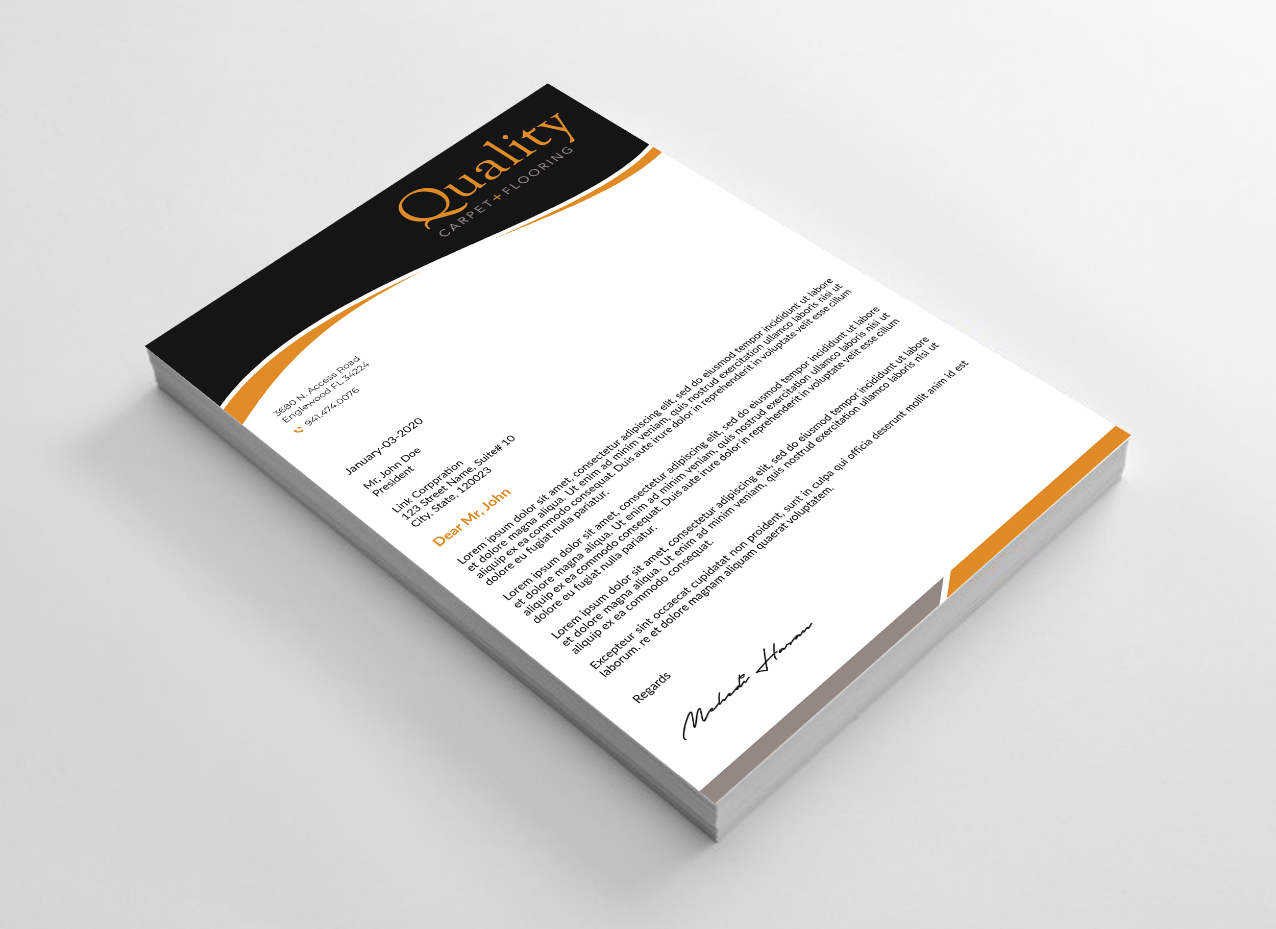 Letterhead Design by Expert Bappy for Quality Carpet + Flooring | Design #34469913