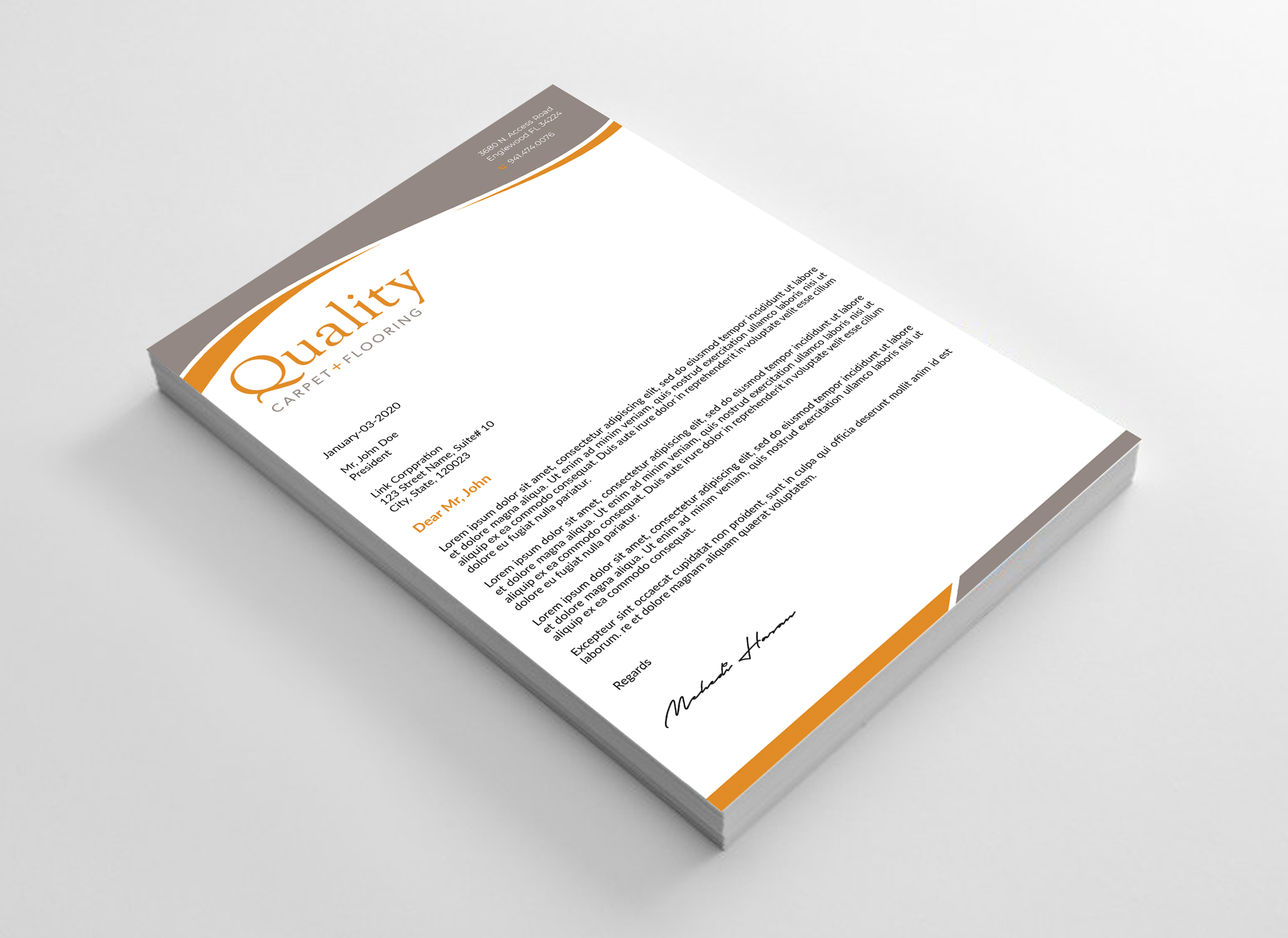 Letterhead Design by Expert Bappy for Quality Carpet + Flooring | Design #34469924