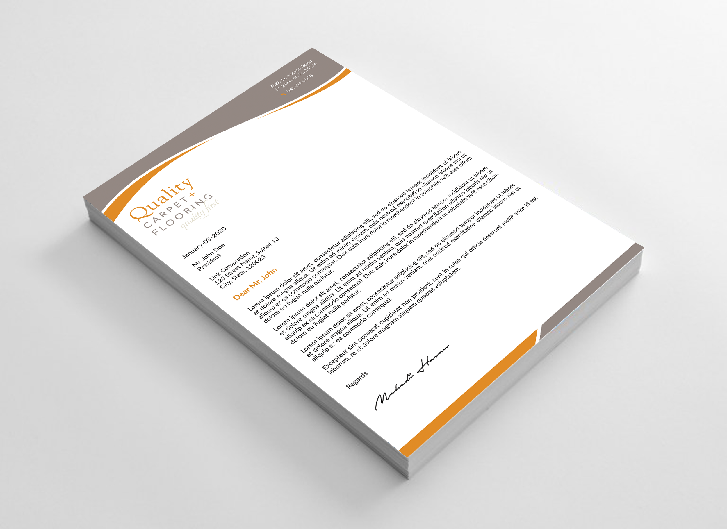 Letterhead Design by Expert Bappy for Quality Carpet + Flooring | Design #34469956
