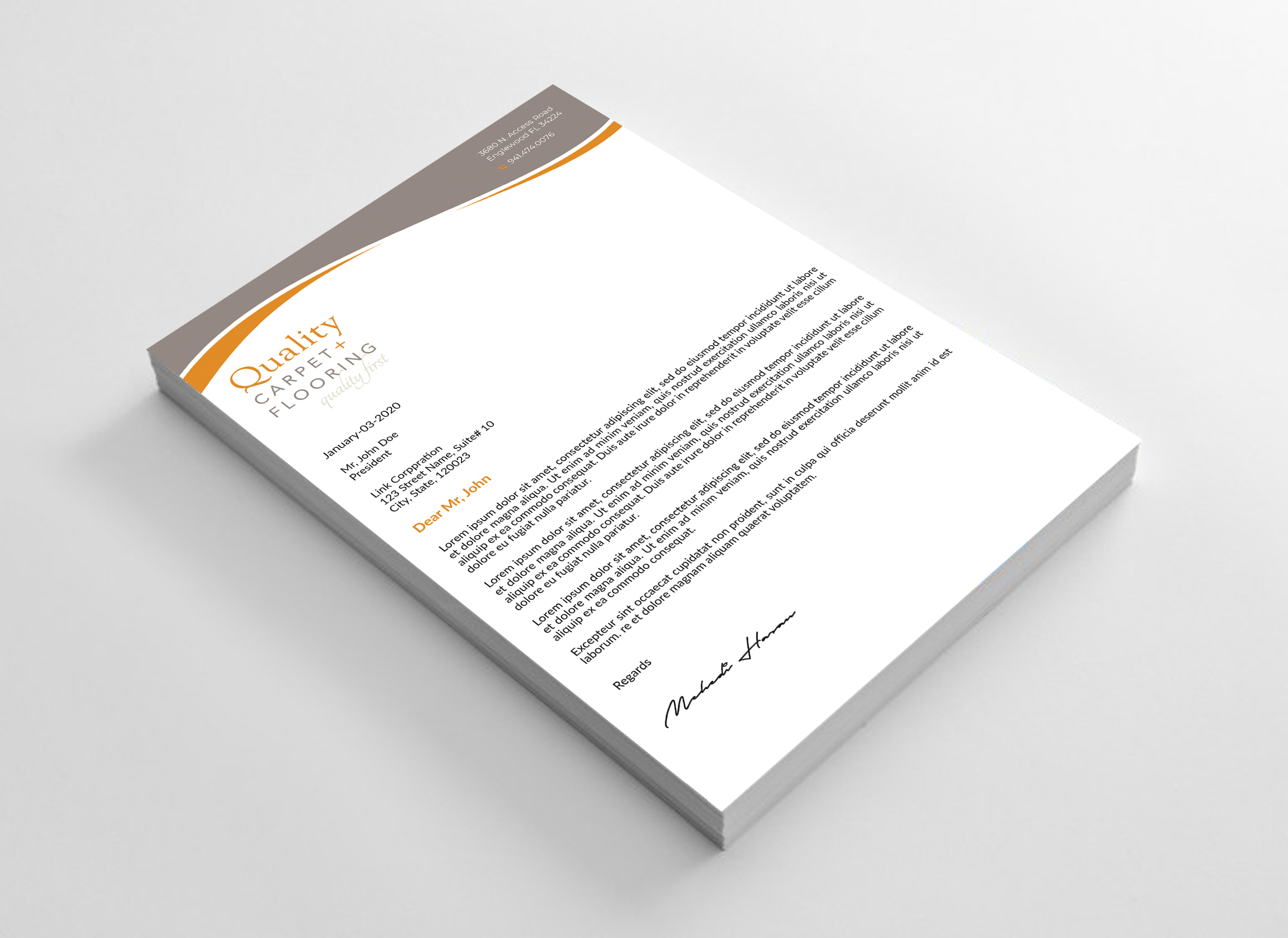 Letterhead Design by Expert Bappy for Quality Carpet + Flooring | Design #34469964