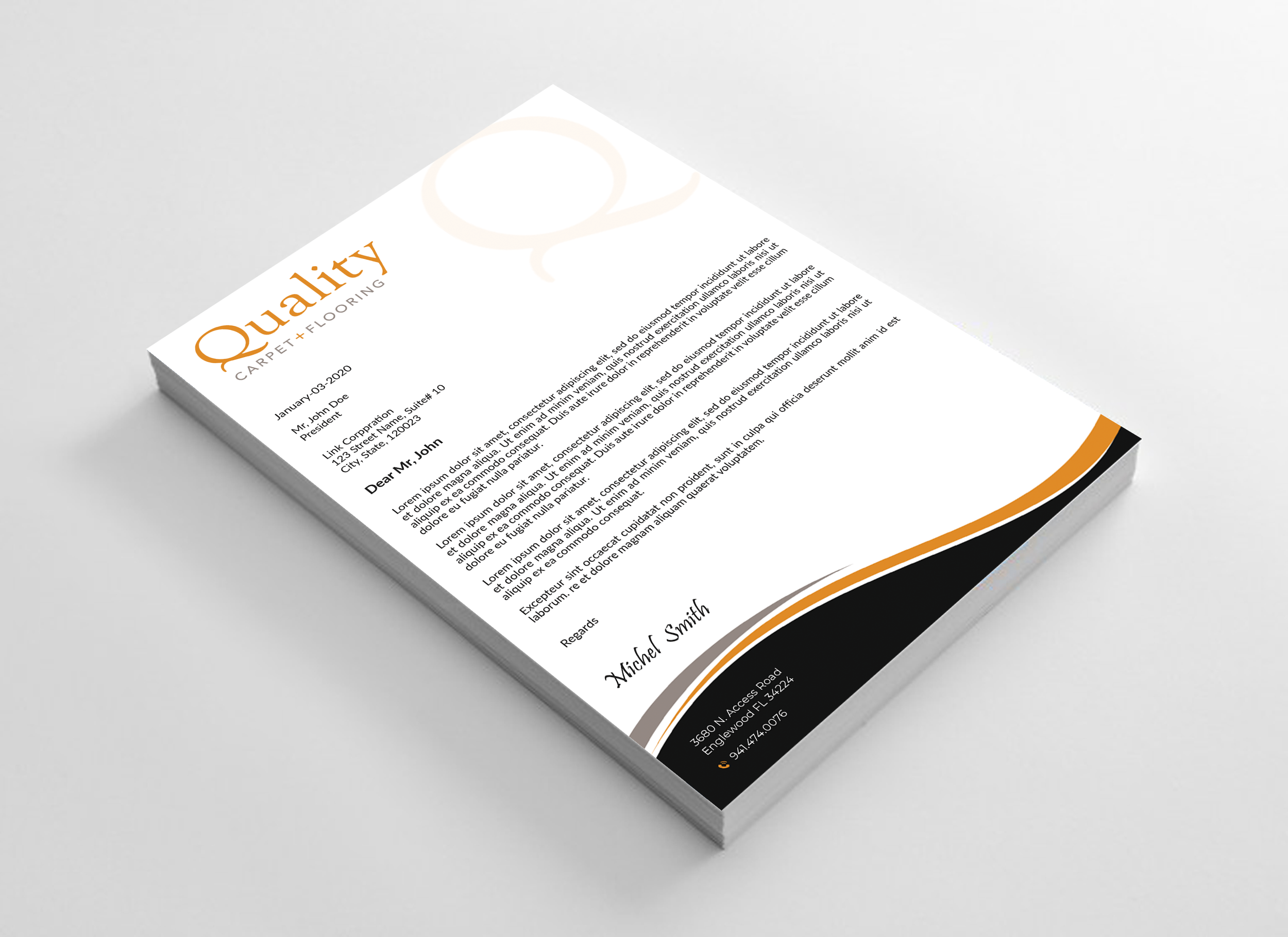 Letterhead Design by Expert Bappy for Quality Carpet + Flooring | Design #34469993