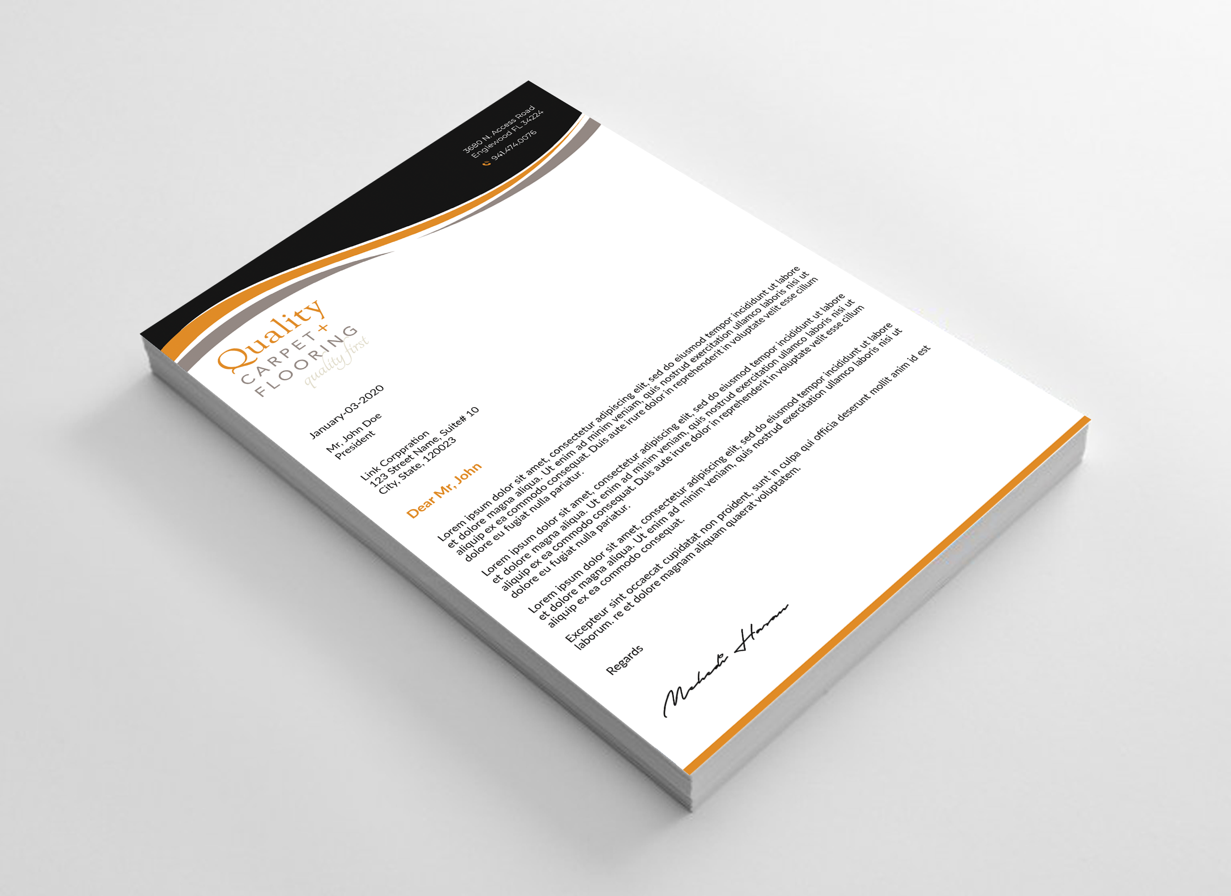 Letterhead Design by Expert Bappy for Quality Carpet + Flooring | Design #34470061